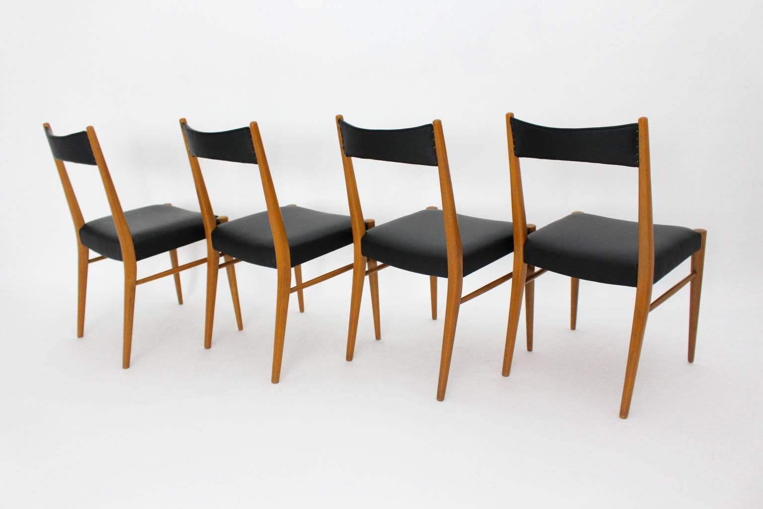 20th Century Mid Century Modern Four Vintage Dining Room Chairs Anna-Lülja Praun, 1953 Vienna For Sale