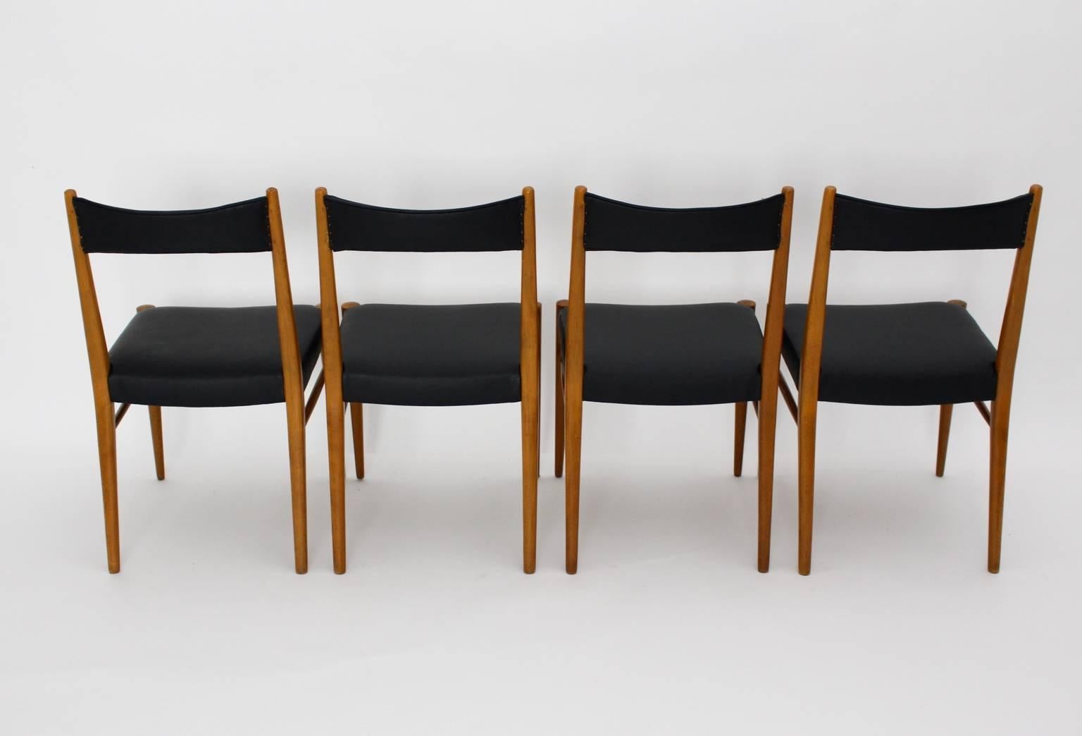 Faux Leather Mid Century Modern Vintage Dining Room Chairs by Anna-Lülja Praun, 1953 Vienna For Sale