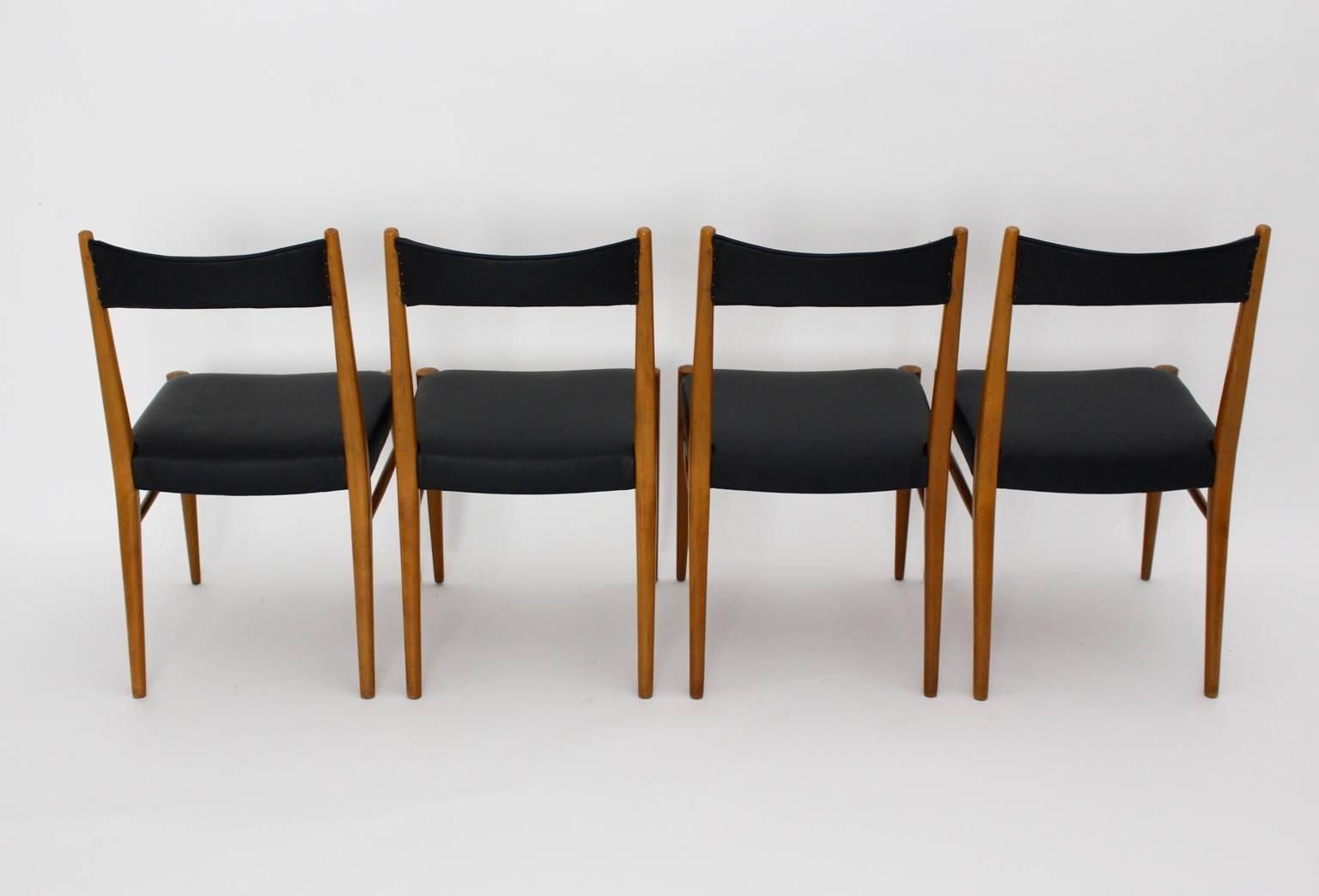 Faux Leather Mid Century Modern Four Vintage Dining Room Chairs Anna-Lülja Praun, 1953 Vienna For Sale