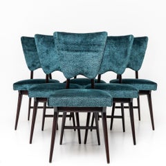 Set of six Dining room chairs, Black and Blue Cover, Italian manufactory, 1950s