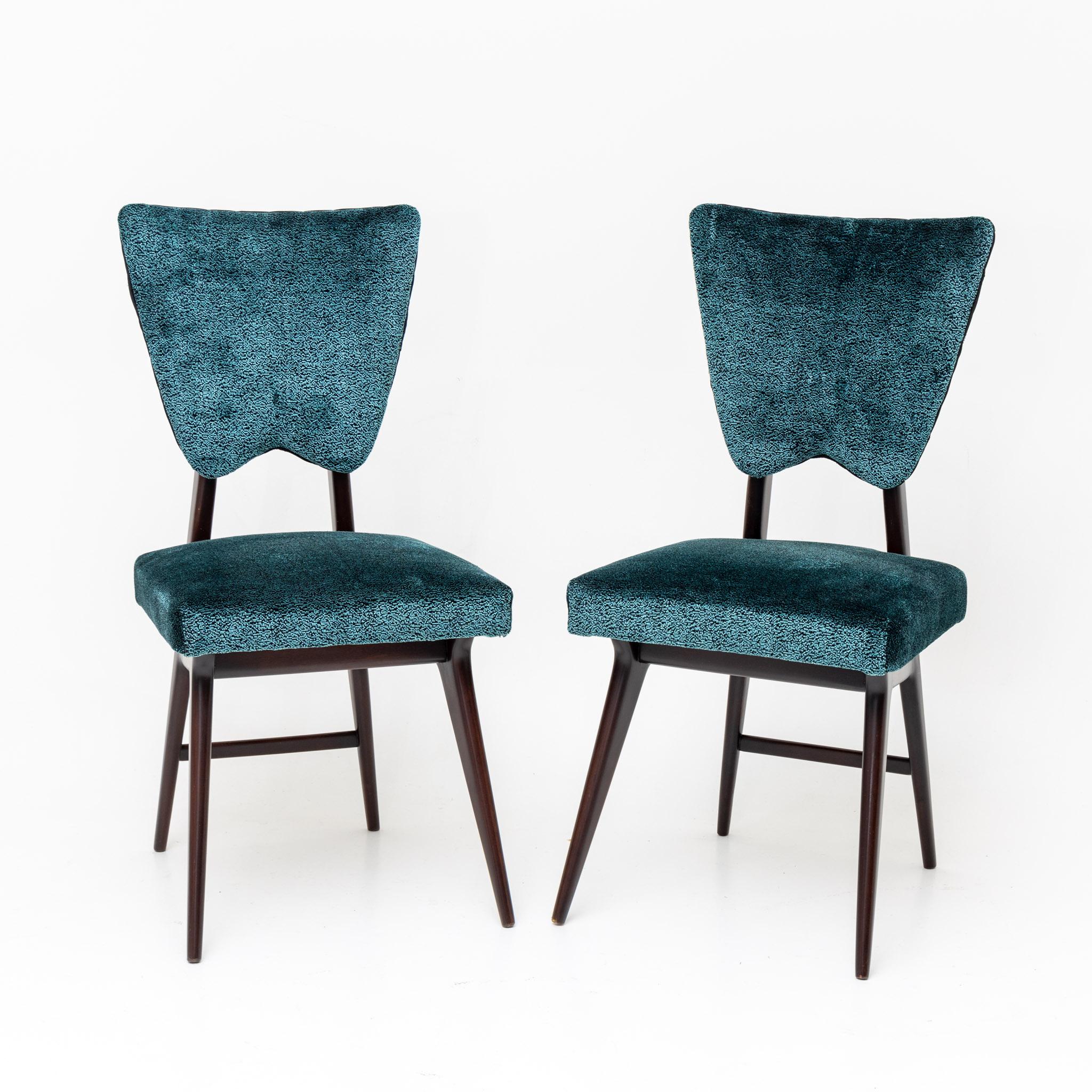 Modern Set of six Dining room chairs, Black and Blue Cover, Italian manufactory, 1950s