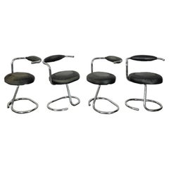 Dining Room Chairs Leather Metal Giotto Stoppino Midcentury Italy 1970s Set of 4