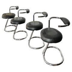 Dining Room Chairs Leather Metal Giotto Stoppino Midcentury Italy 1970s Set of 4