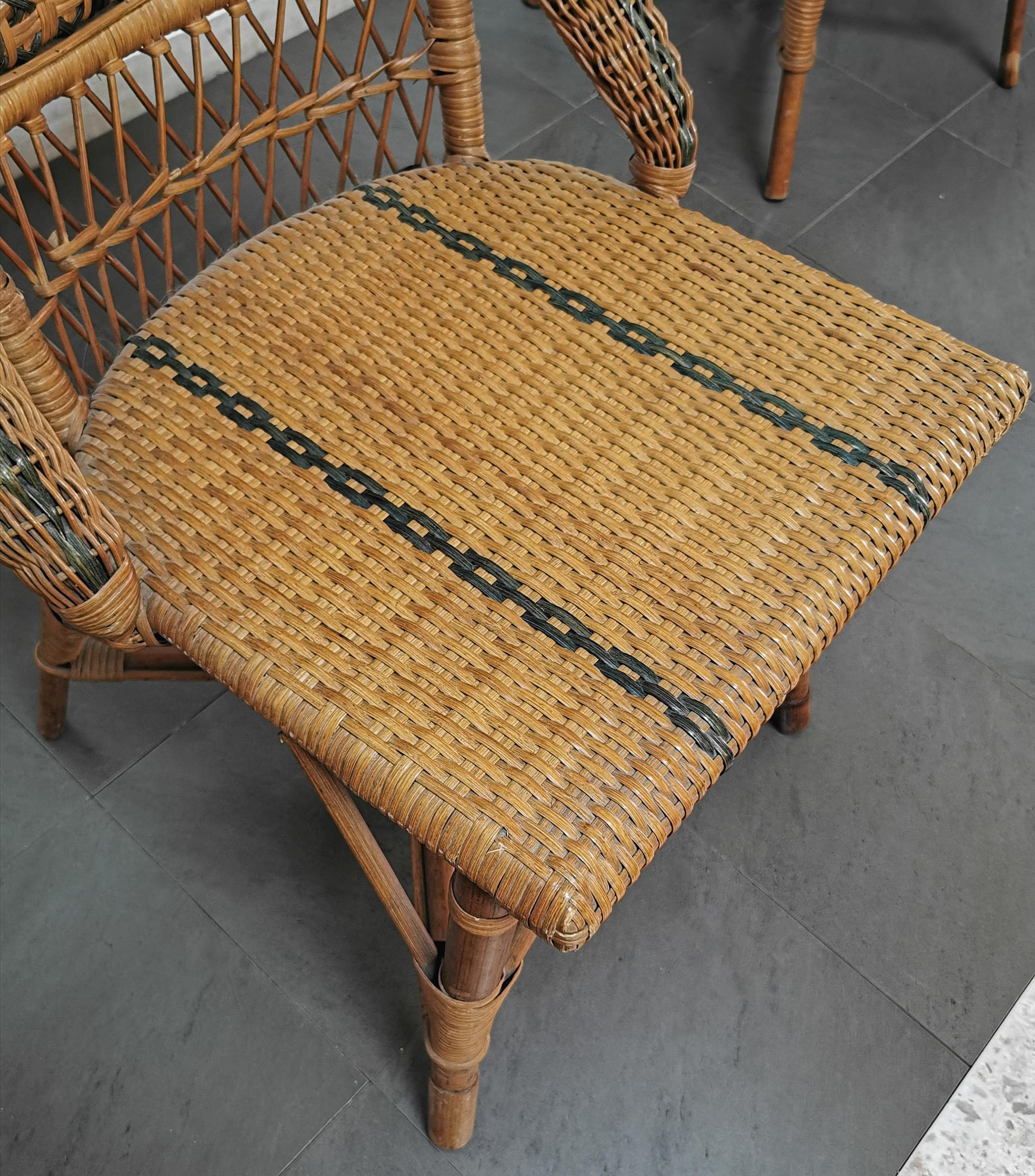 Dining Room Chairs Rattan Bamboo Vivai del Sud Midcentury Italy 1980s Set of 4 4