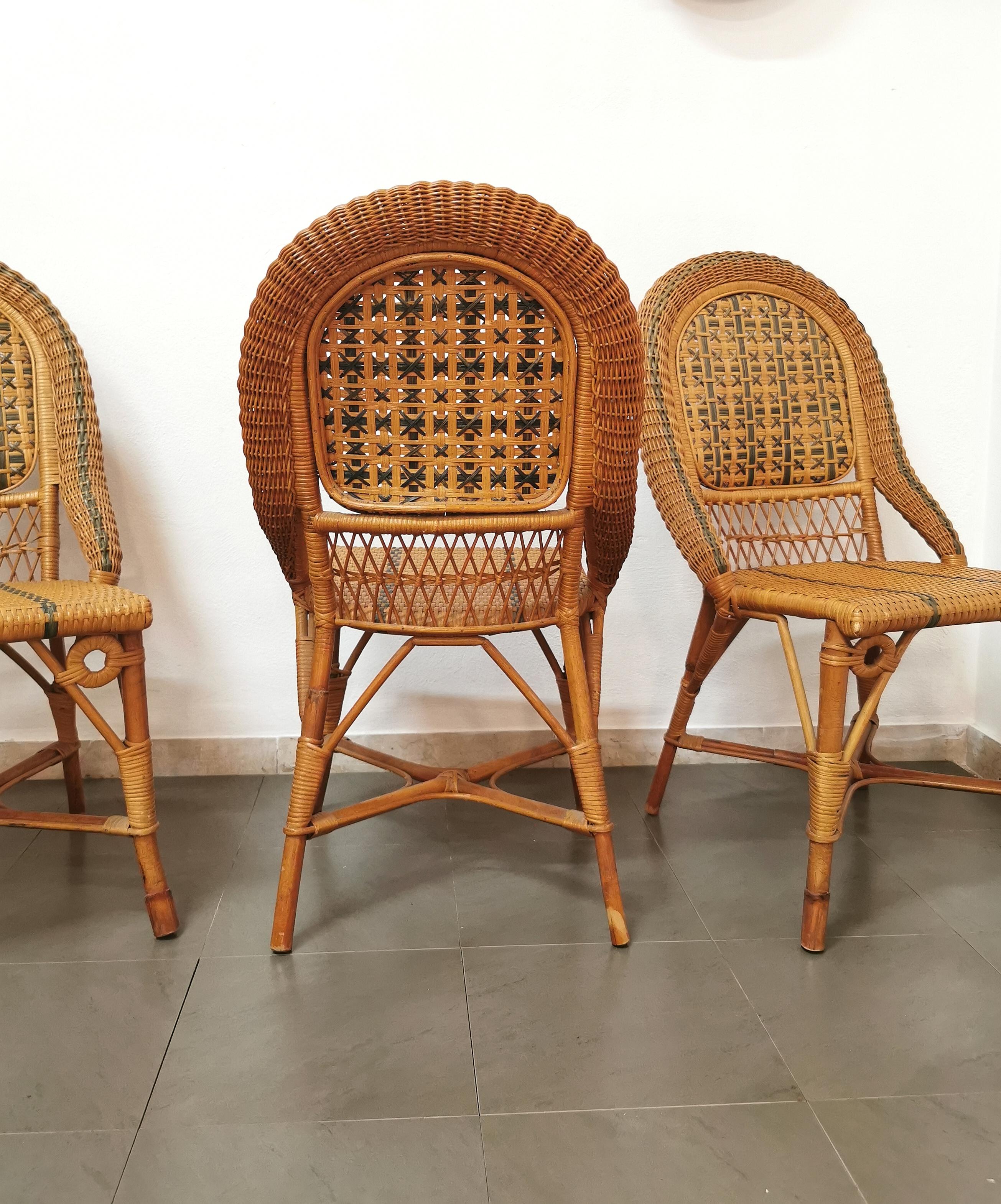 Dining Room Chairs Rattan Bamboo Vivai del Sud Midcentury Italy 1980s Set of 4 6