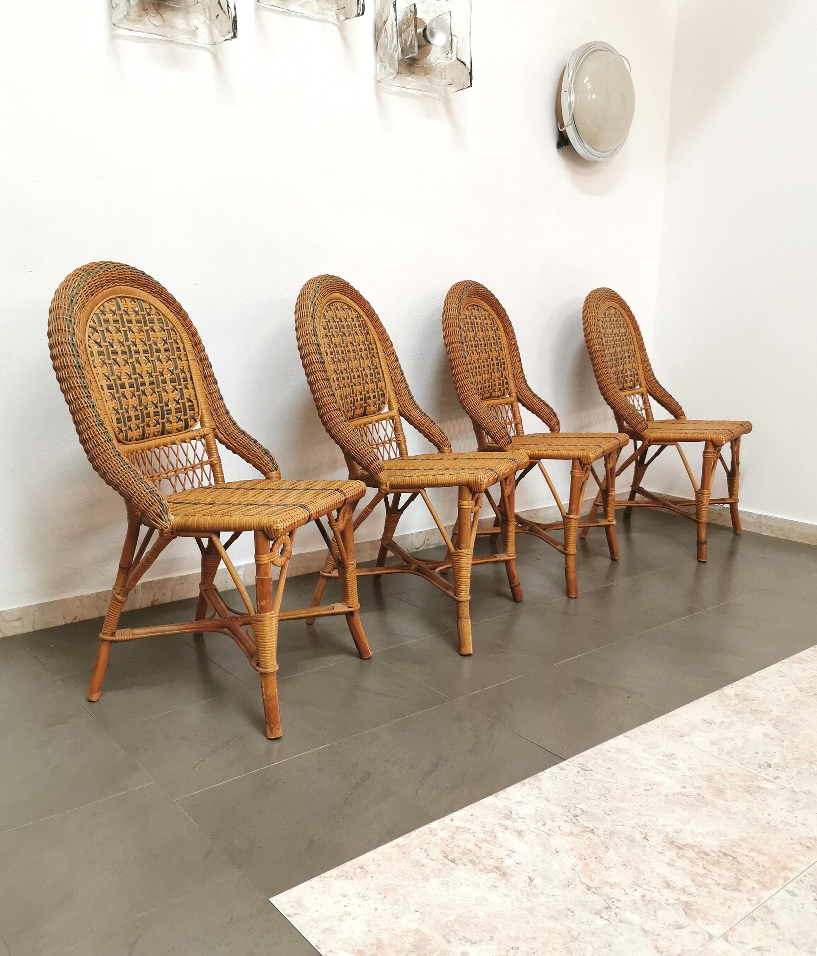 Italian Dining Room Chairs Rattan Bamboo Vivai del Sud Midcentury Italy 1980s Set of 4