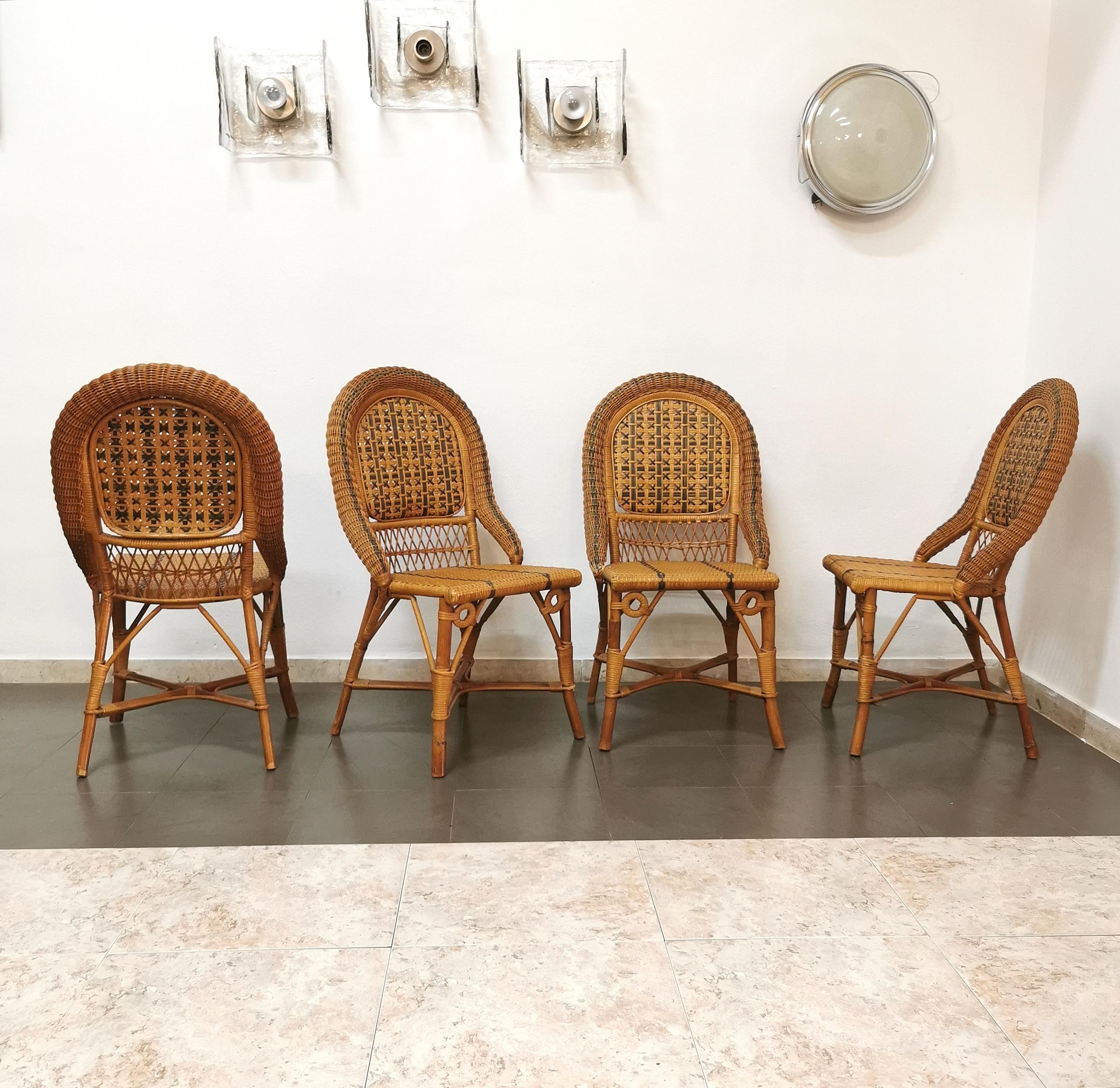 Dining Room Chairs Rattan Bamboo Vivai del Sud Midcentury Italy 1980s Set of 4 In Good Condition In Palermo, IT