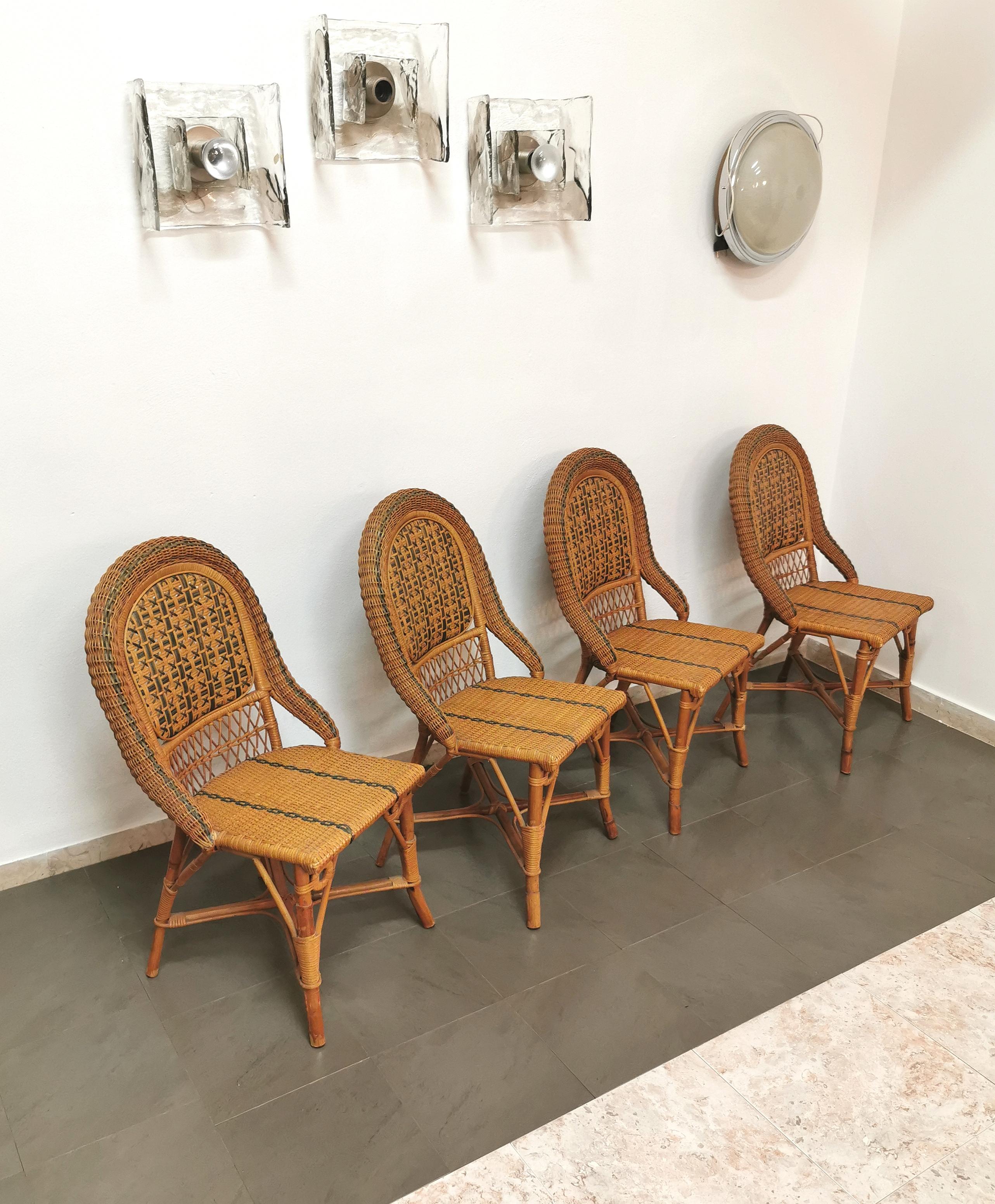 20th Century Dining Room Chairs Rattan Bamboo Vivai del Sud Midcentury Italy 1980s Set of 4