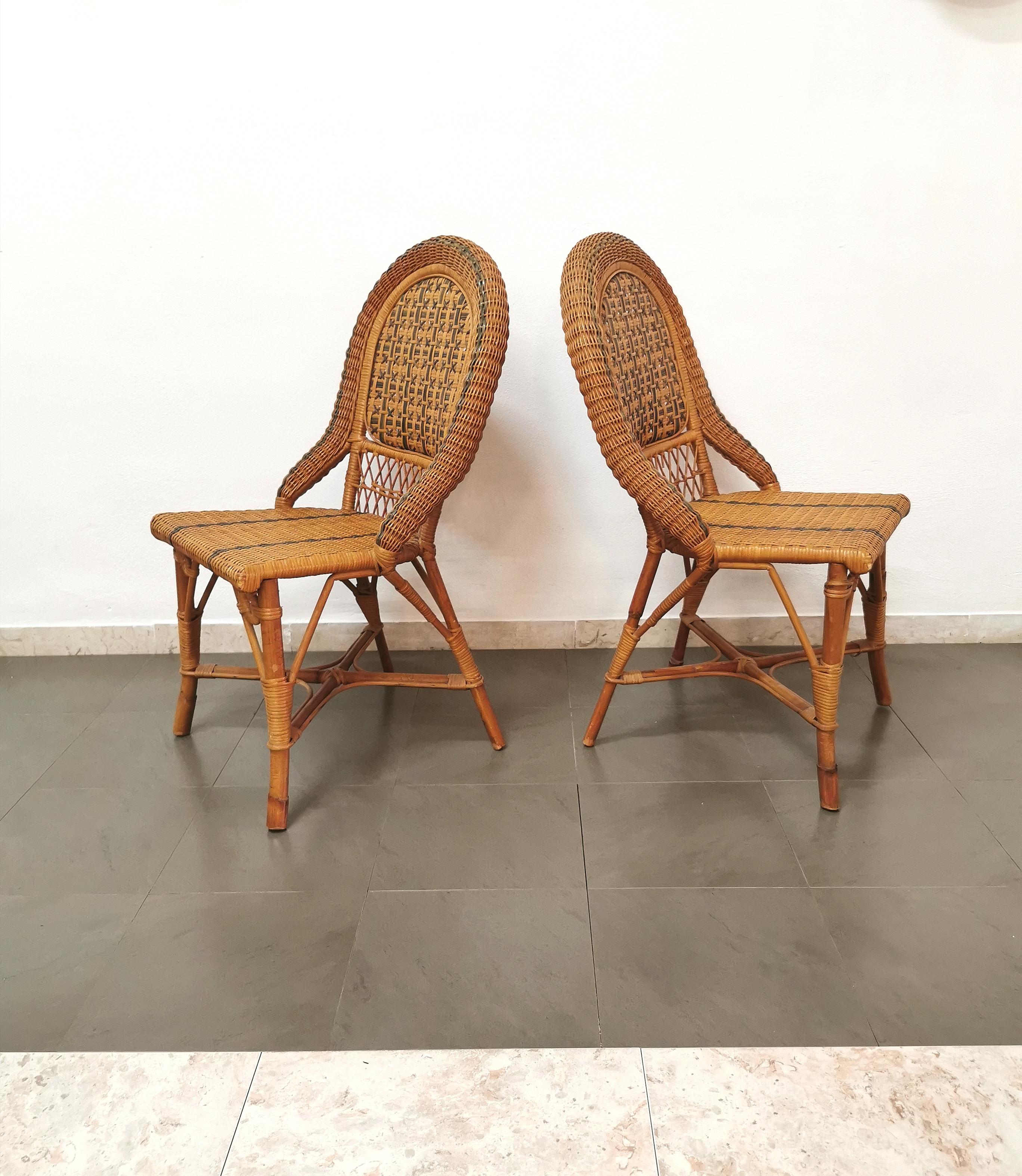 Dining Room Chairs Rattan Bamboo Vivai del Sud Midcentury Italy 1980s Set of 4 1