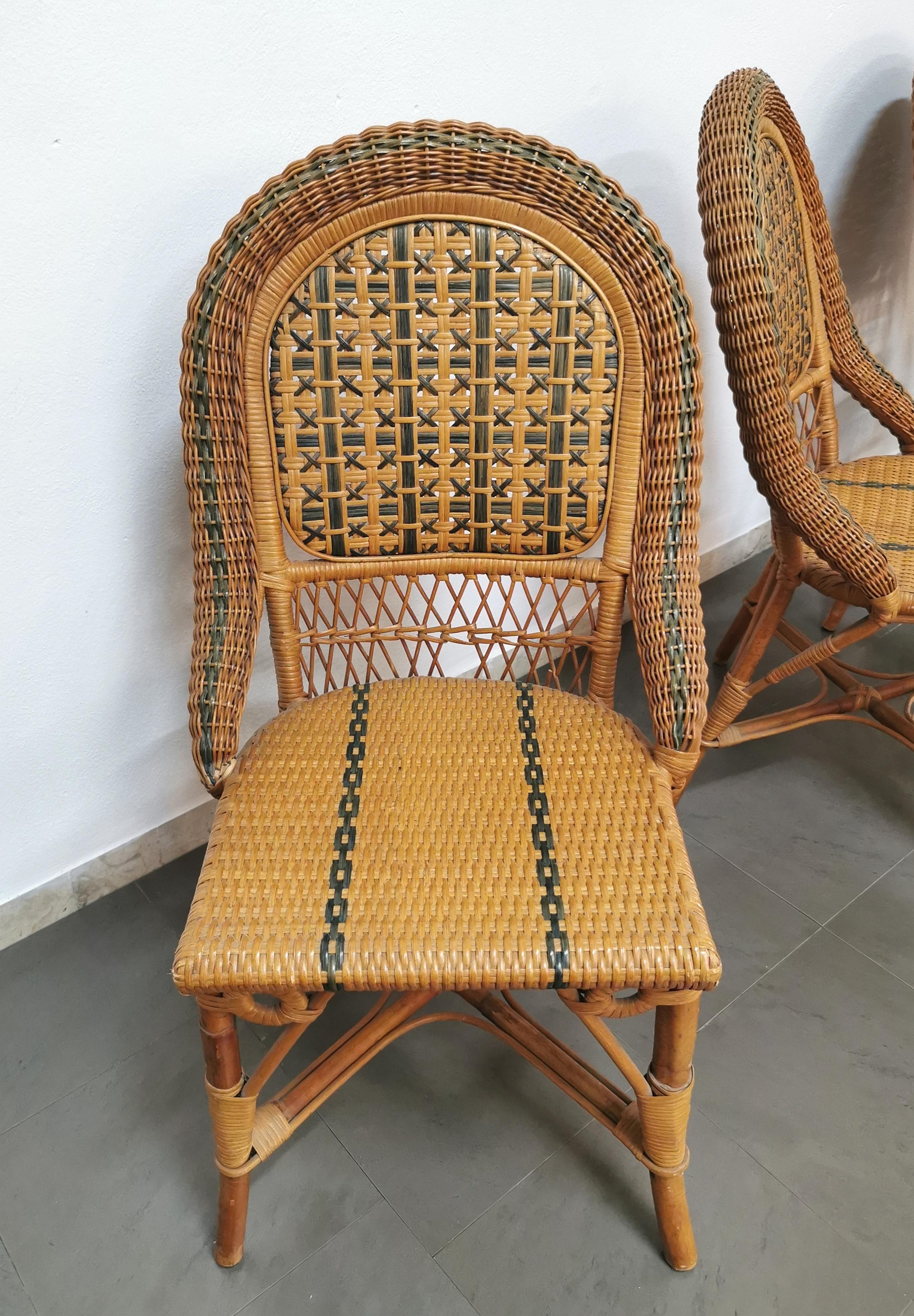 Dining Room Chairs Rattan Bamboo Vivai del Sud Midcentury Italy 1980s Set of 4 2