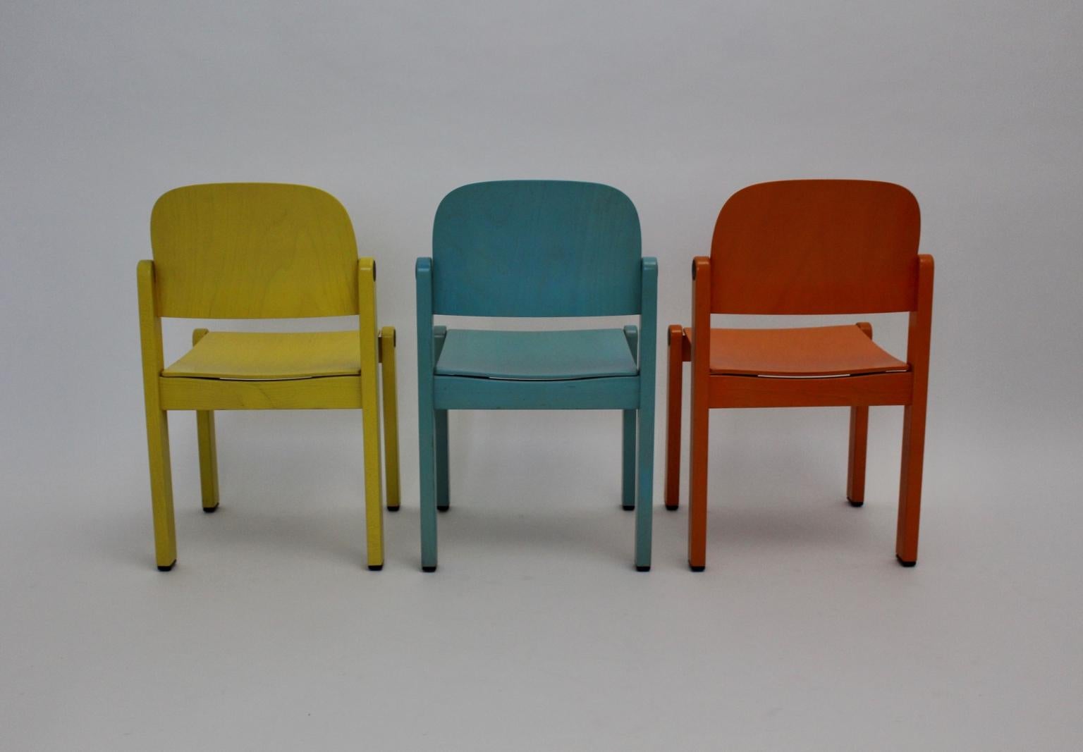 Dining Chairs Vintage Multi-color Beech Pop Art Set of Six, circa 1980 For Sale 6