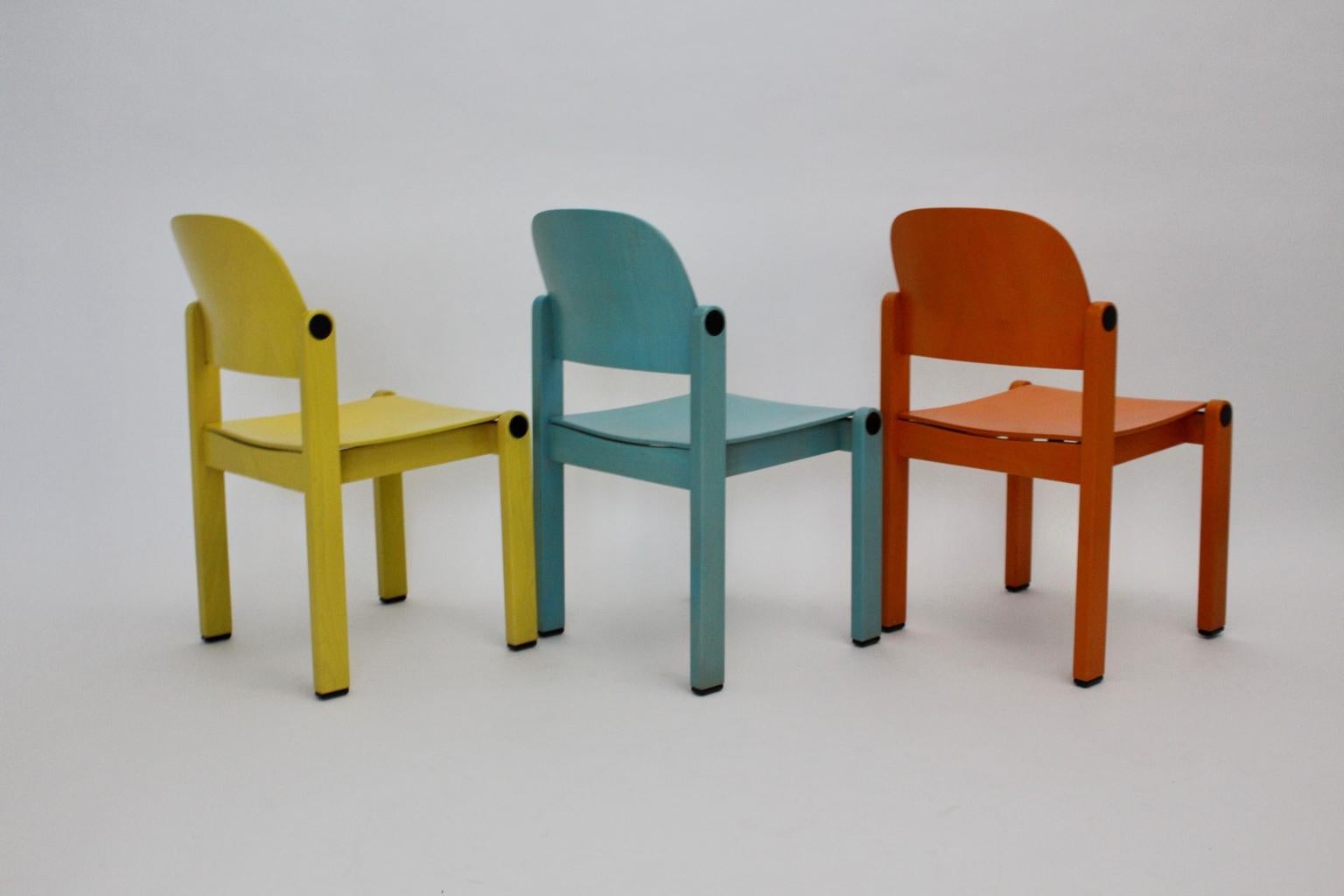 Dining Chairs Vintage Multi-color Beech Pop Art Set of Six, circa 1980 For Sale 7
