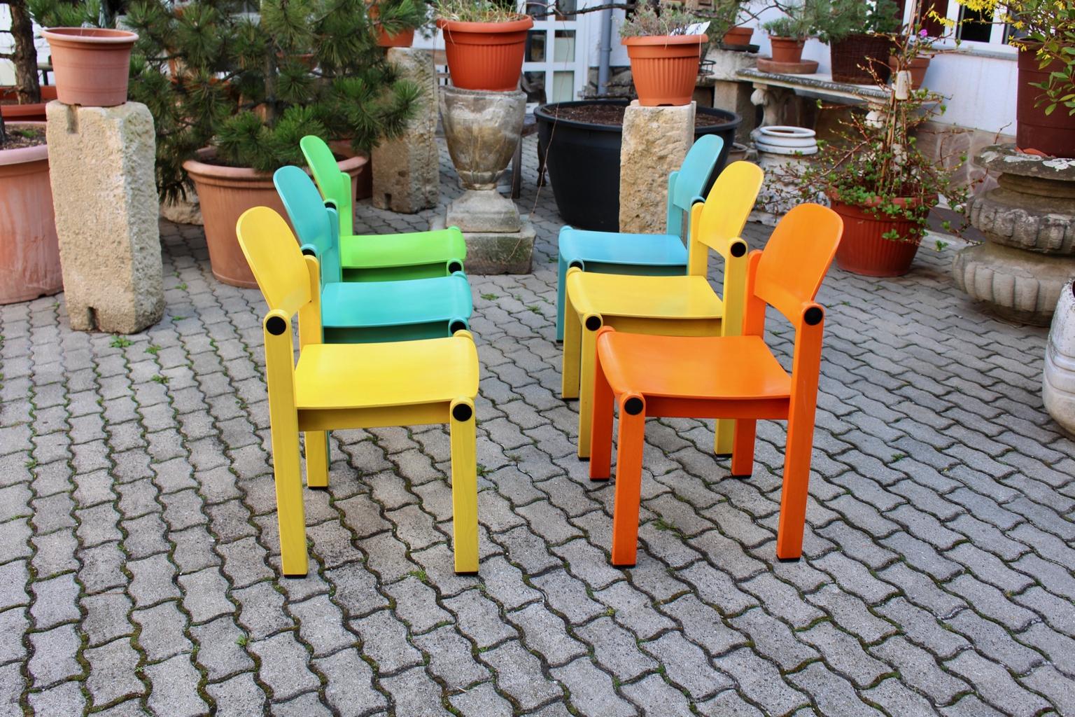 Dining Chairs Vintage Multi-color Beech Pop Art Set of Six, circa 1980 For Sale 12