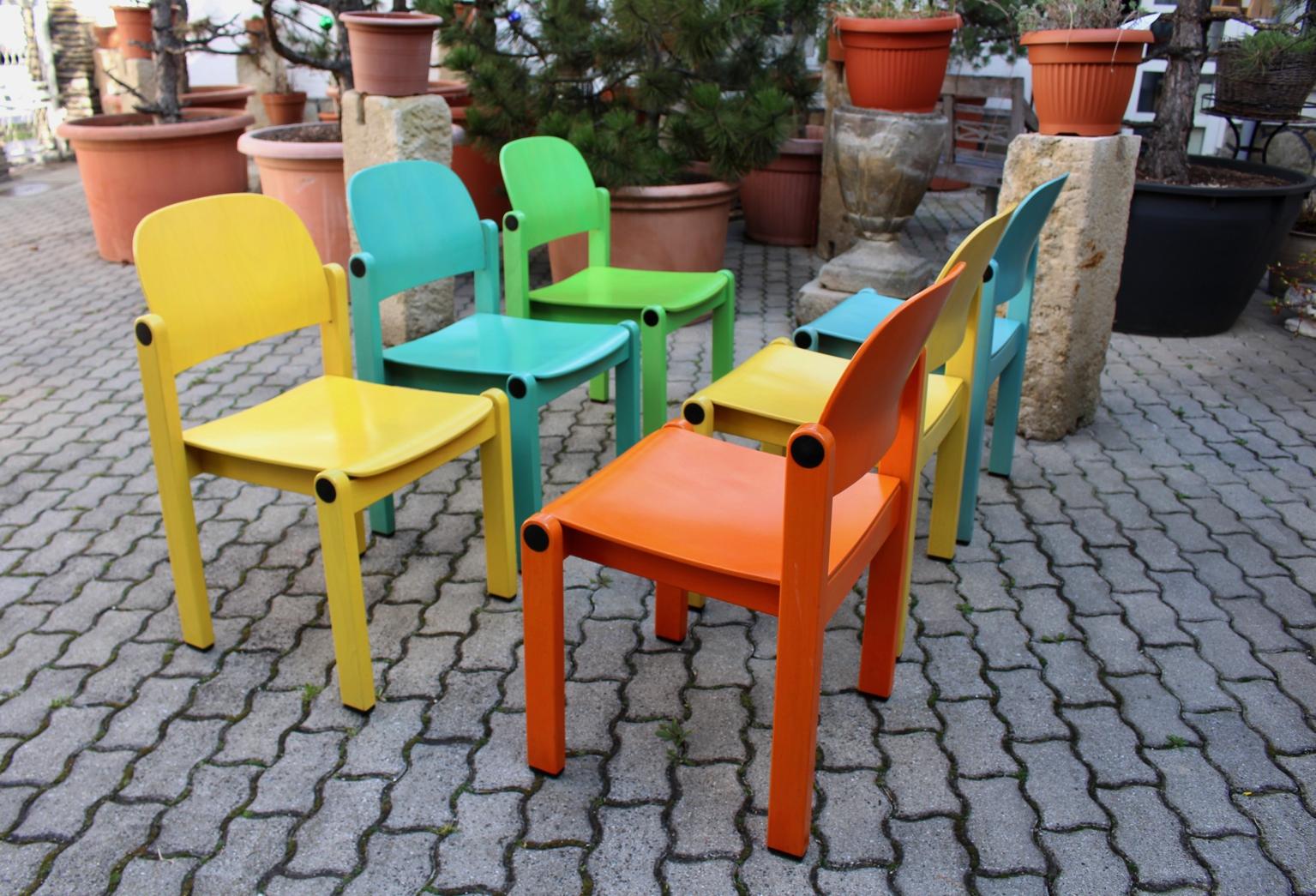 Dining Chairs Vintage Multi-color Beech Pop Art Set of Six, circa 1980 For Sale 13
