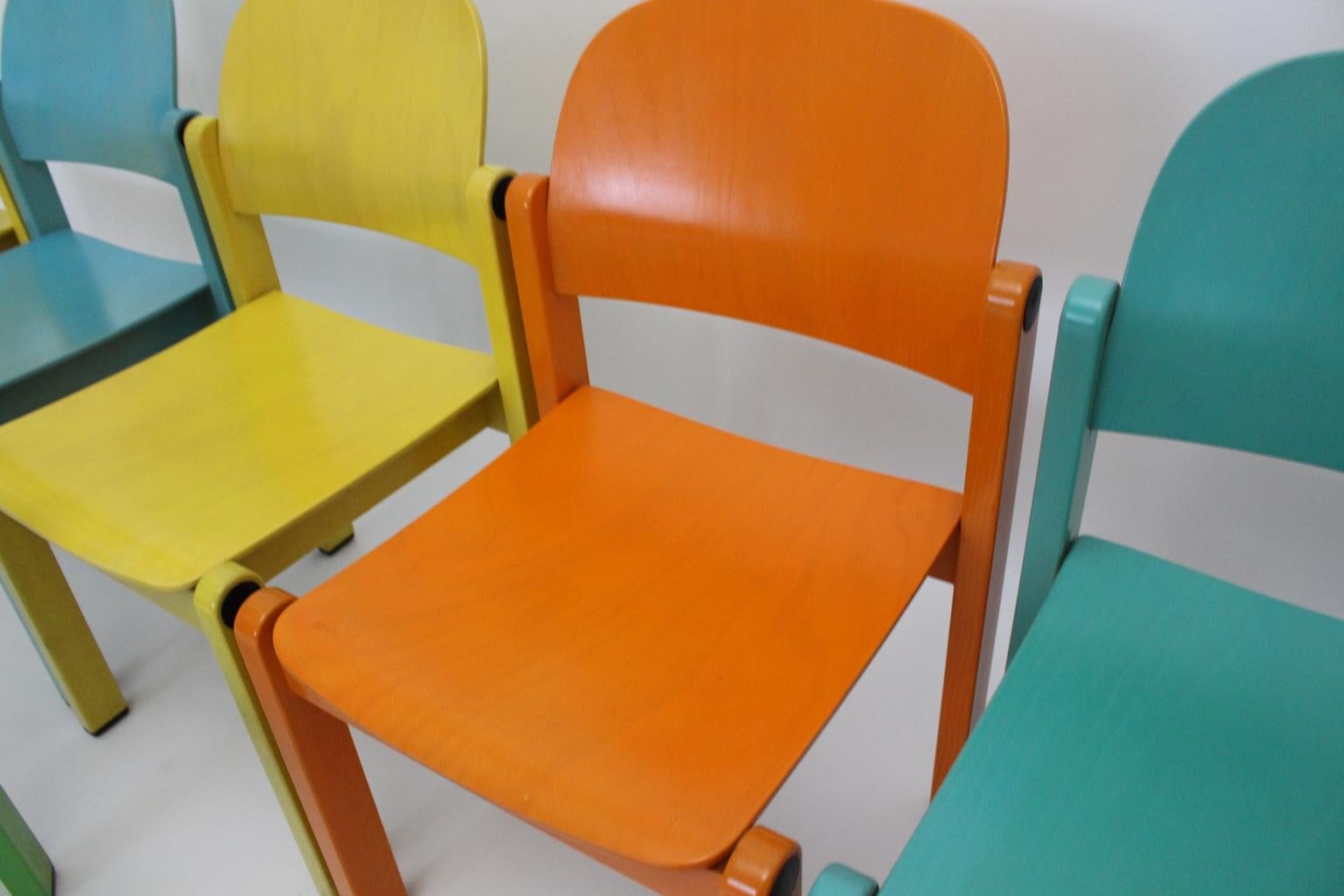 Dining Chairs Vintage Multi-color Beech Pop Art Set of Six, circa 1980 For Sale 15