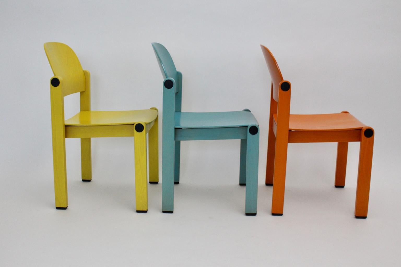 Dining Chairs Vintage Multi-color Beech Pop Art Set of Six, circa 1980 For Sale 4