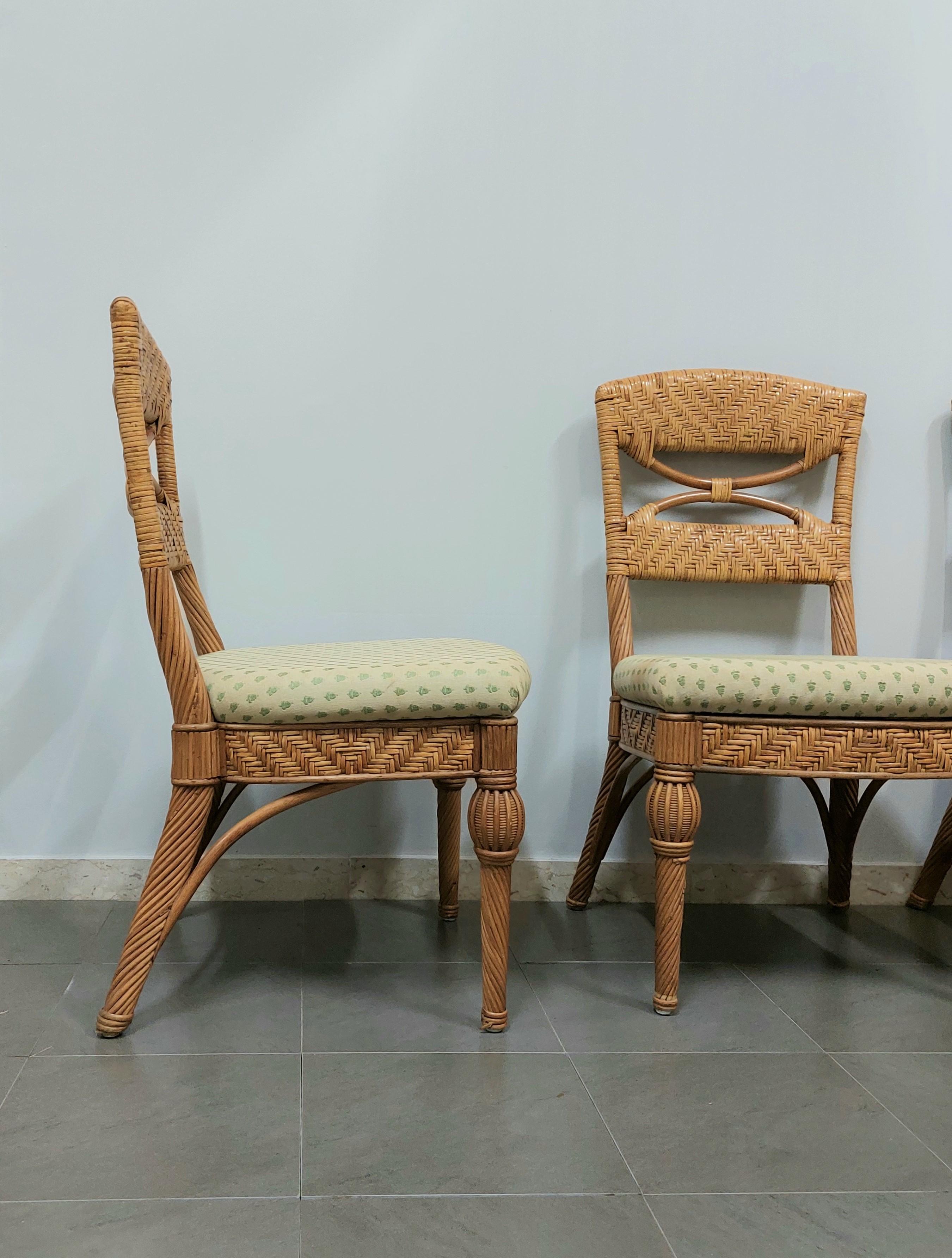 Dining Room Chairs Wicker Fabric Vivai del Sud Midcentury Italy 1980s Set of 4 In Good Condition For Sale In Palermo, IT