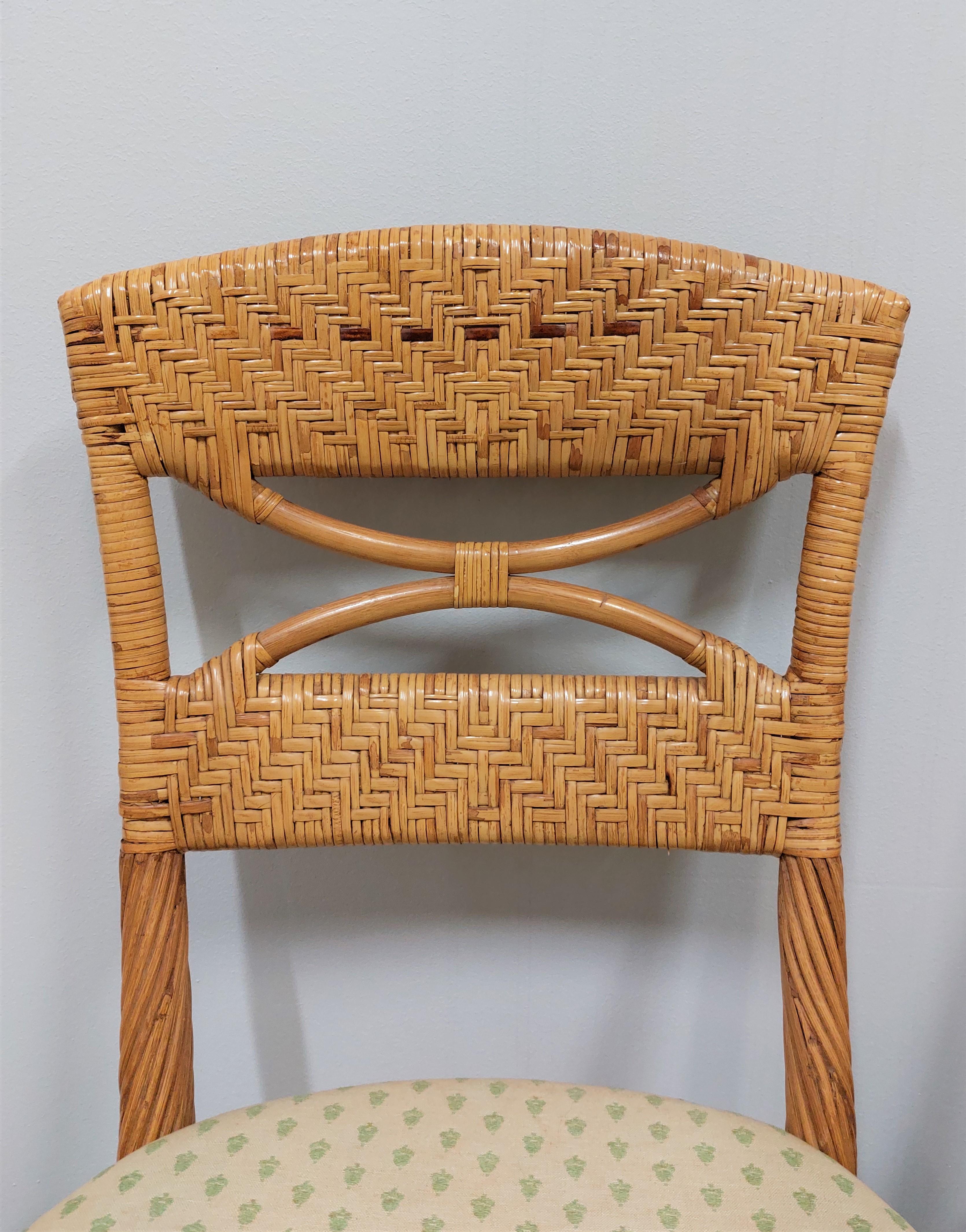 Dining Room Chairs Wicker Fabric Vivai del Sud Midcentury Italy 1980s Set of 4 For Sale 4