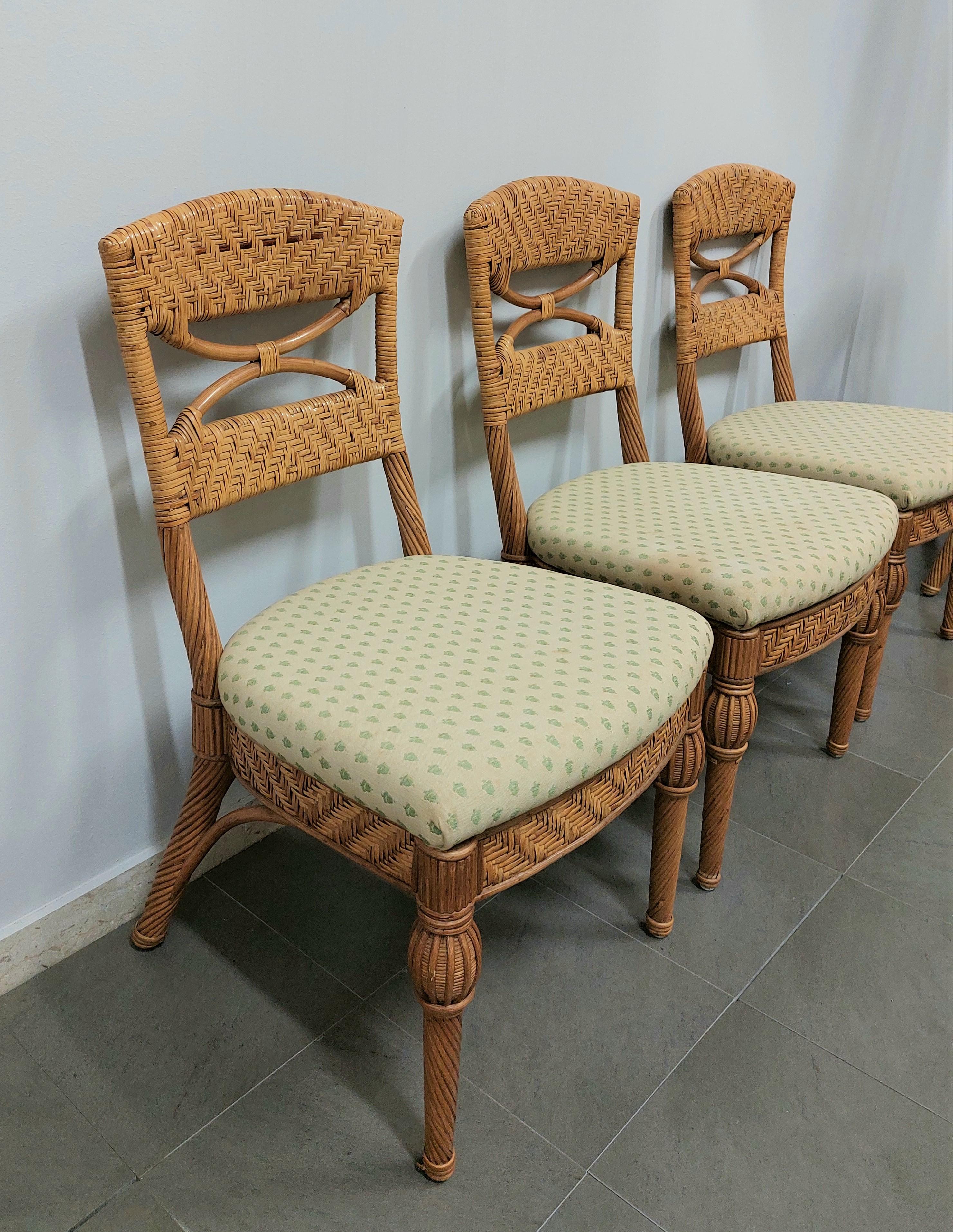 Dining Room Chairs Wicker Fabric Vivai del Sud Midcentury Italy 1980s Set of 4 For Sale 5