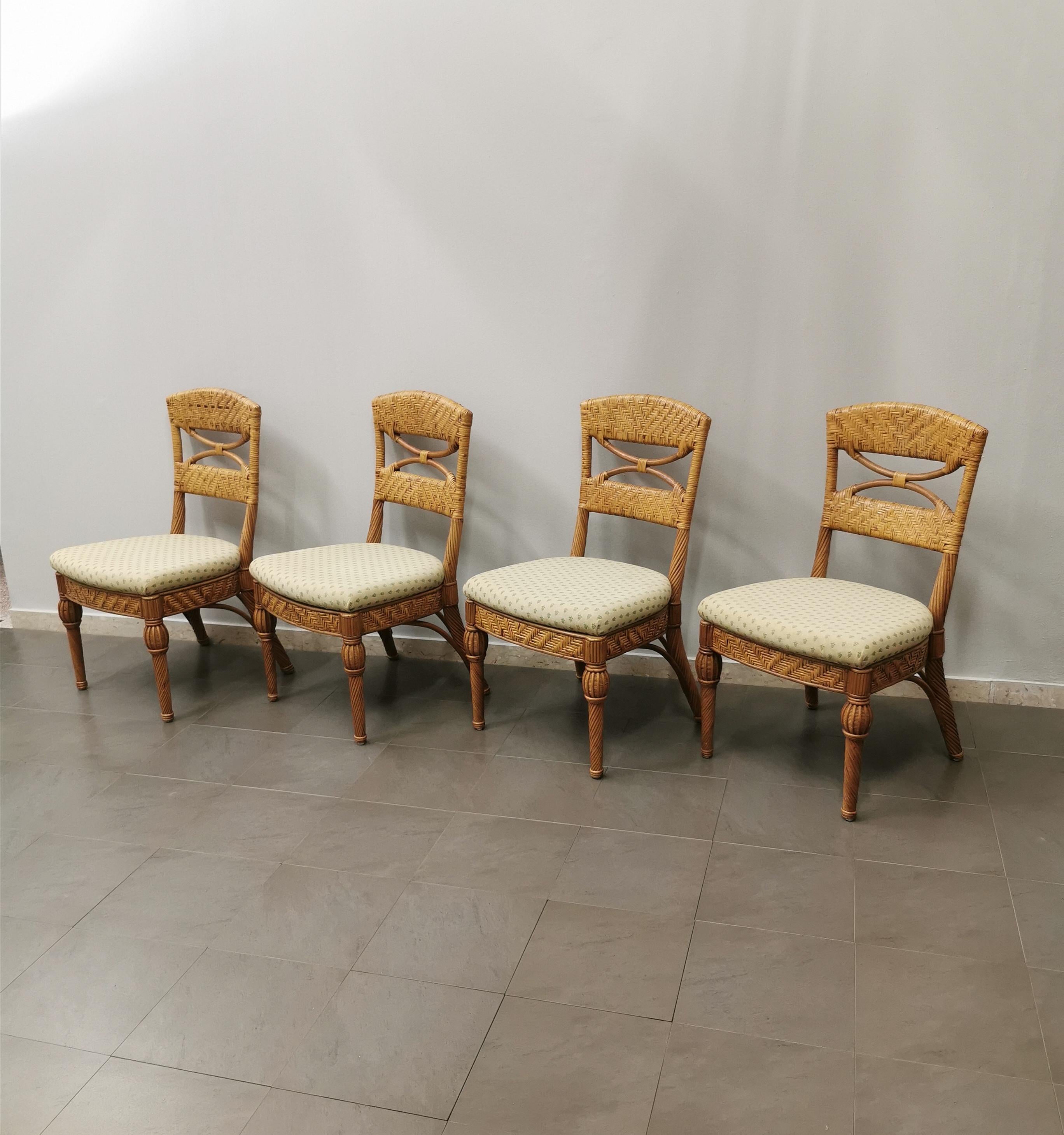 Dining Room Chairs Wicker Fabric Vivai del Sud Midcentury Italy 1980s Set of 4 For Sale 2