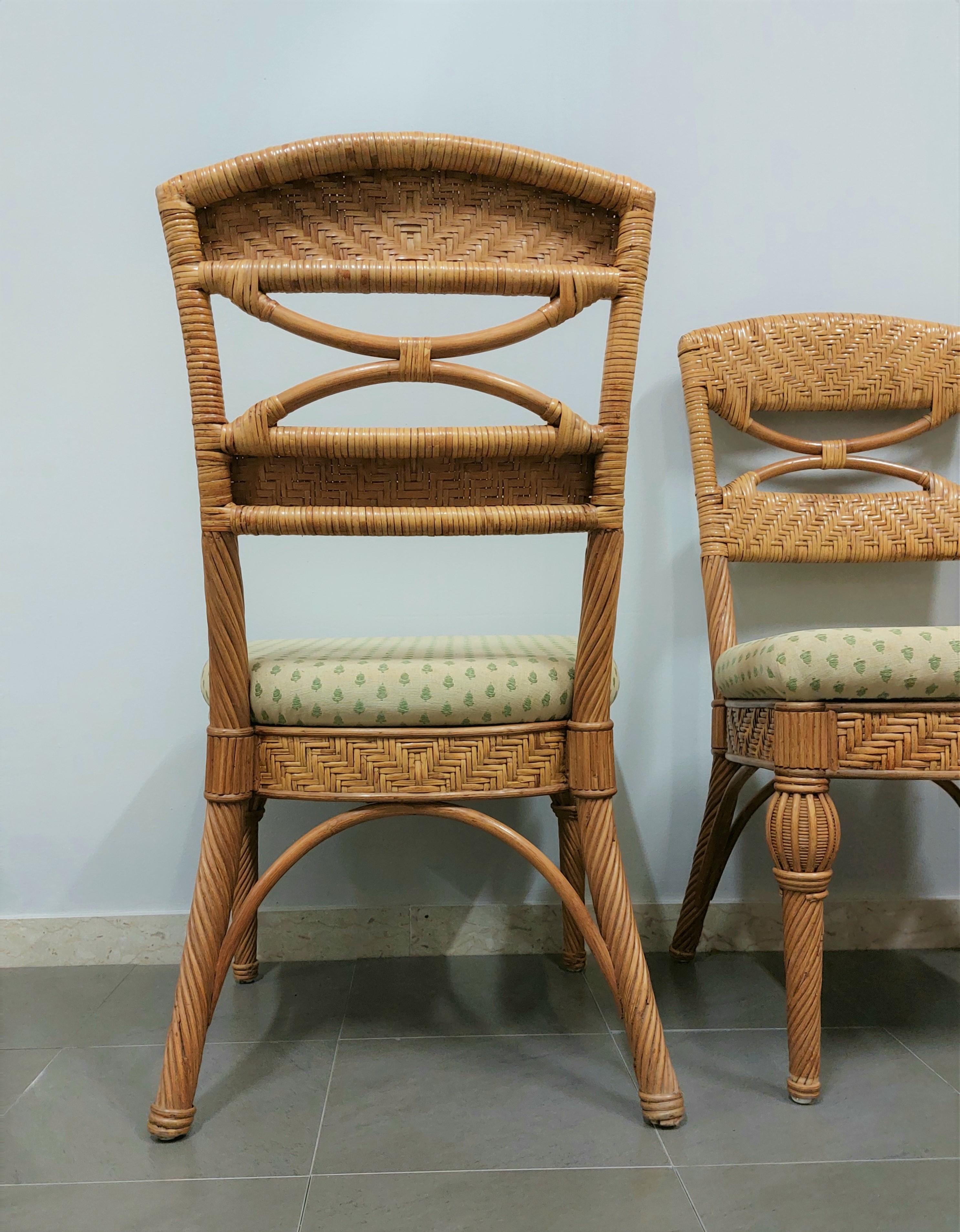 Dining Room Chairs Wicker Fabric Vivai del Sud Midcentury Italy 1980s Set of 4 For Sale 6