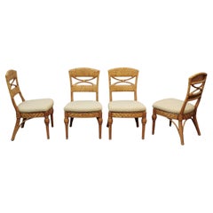 Vintage Dining Room Chairs Wicker Fabric Vivai del Sud Midcentury Italy 1980s Set of 4