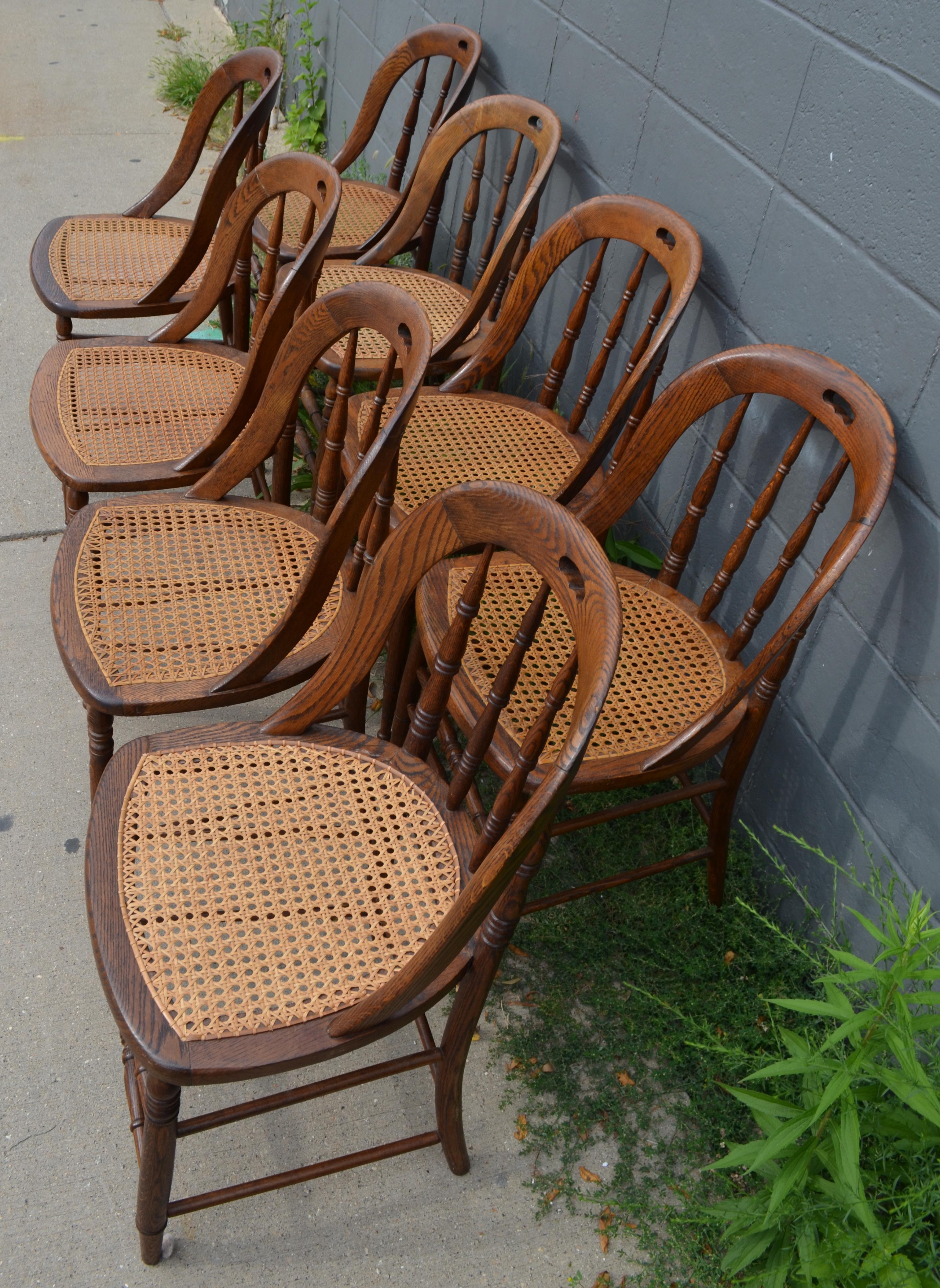 Dining Room Chairs with Caned Seats, Victorian Windsor Bow Back Style, Set of 8 1