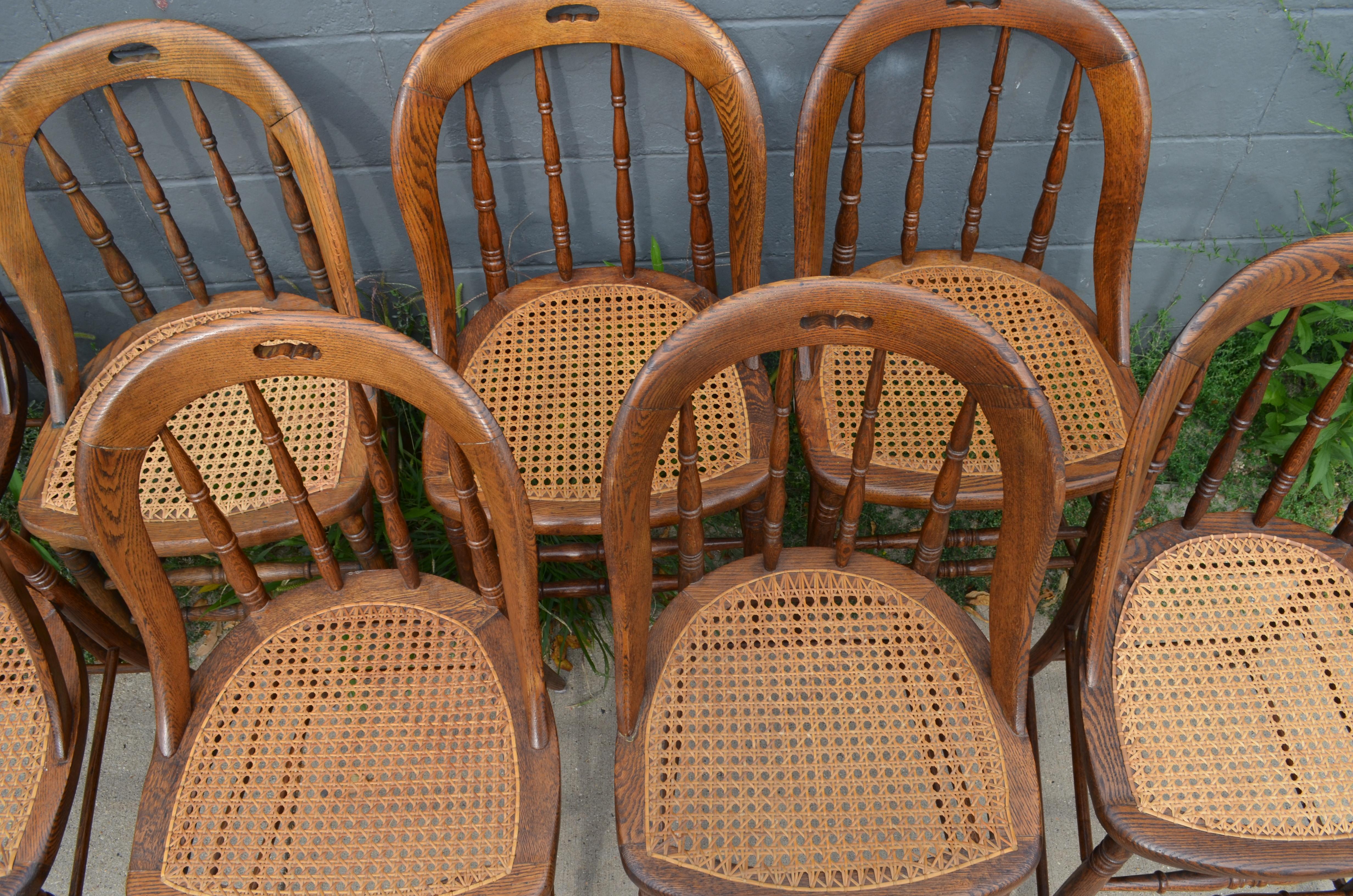 Dining Room Chairs with Caned Seats, Victorian Windsor Bow Back Style, Set of 8 2