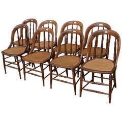 Dining Room Chairs with Caned Seats, Victorian Windsor Bow Back Style, Set of 8