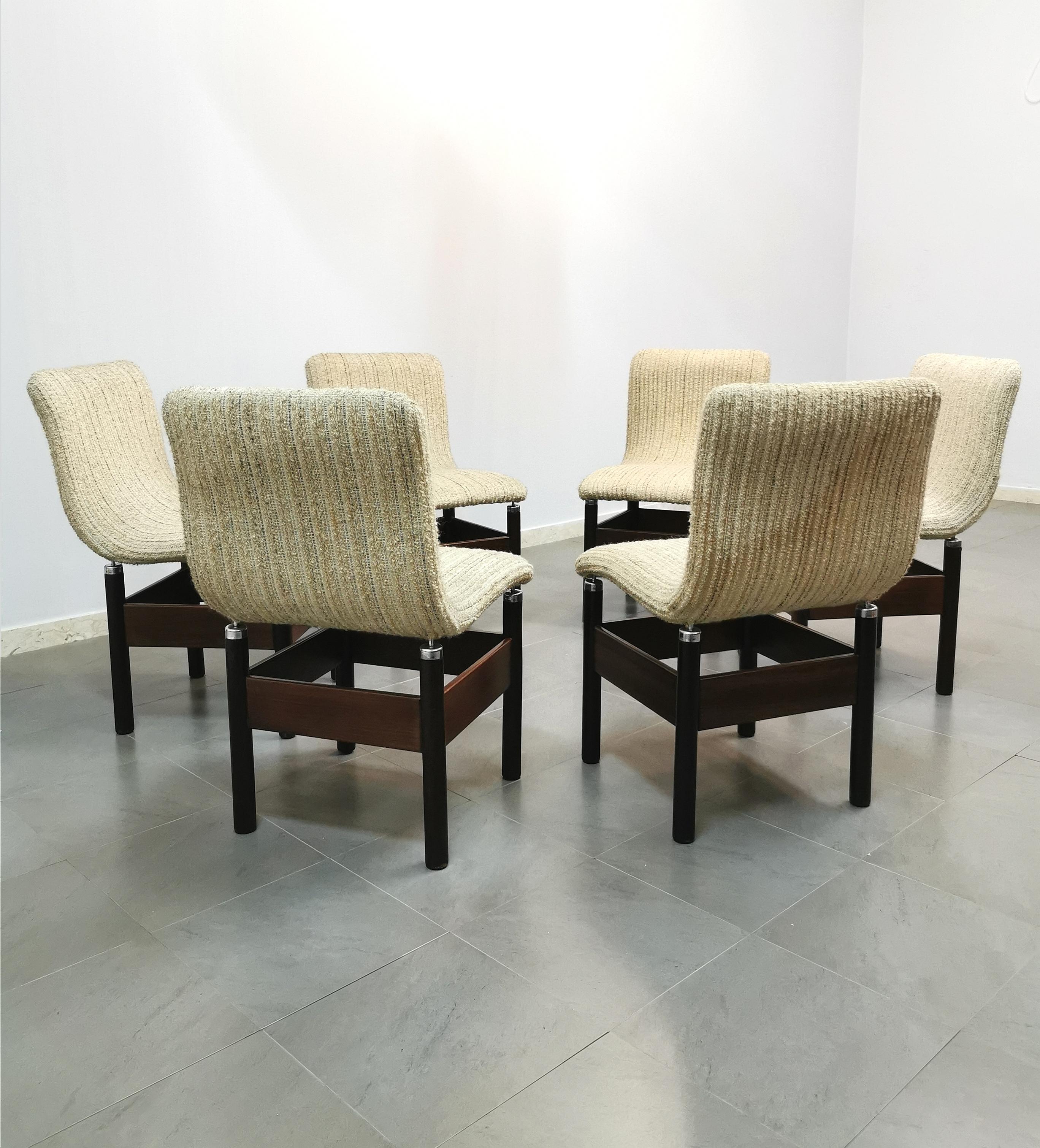 Dining Chairs Wool Wood by Vittorio Introini for Saporiti Italy 1960s Set of 6 4