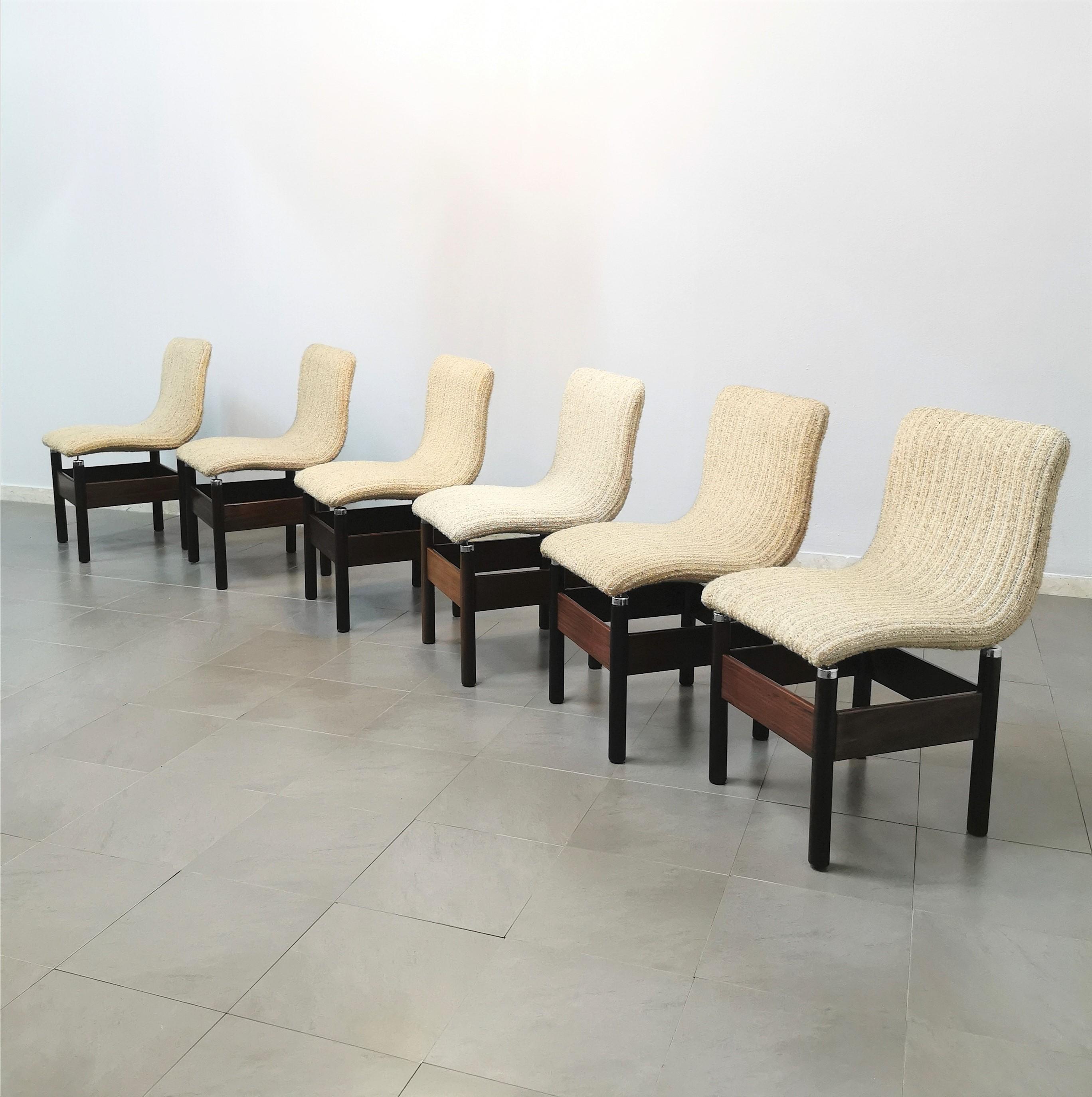 Dining Chairs Wool Wood by Vittorio Introini for Saporiti Italy 1960s Set of 6 5