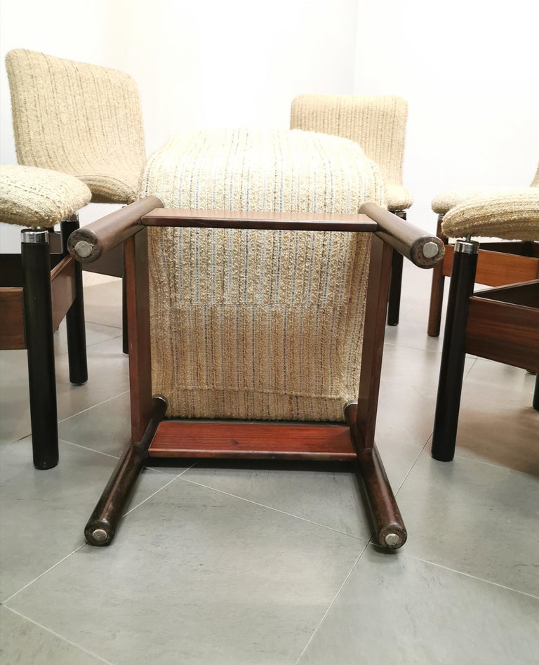 Dining Room Chairs Wool Wood by Vittorio Introini for Saporiti 1960s Set of 6 For Sale 11