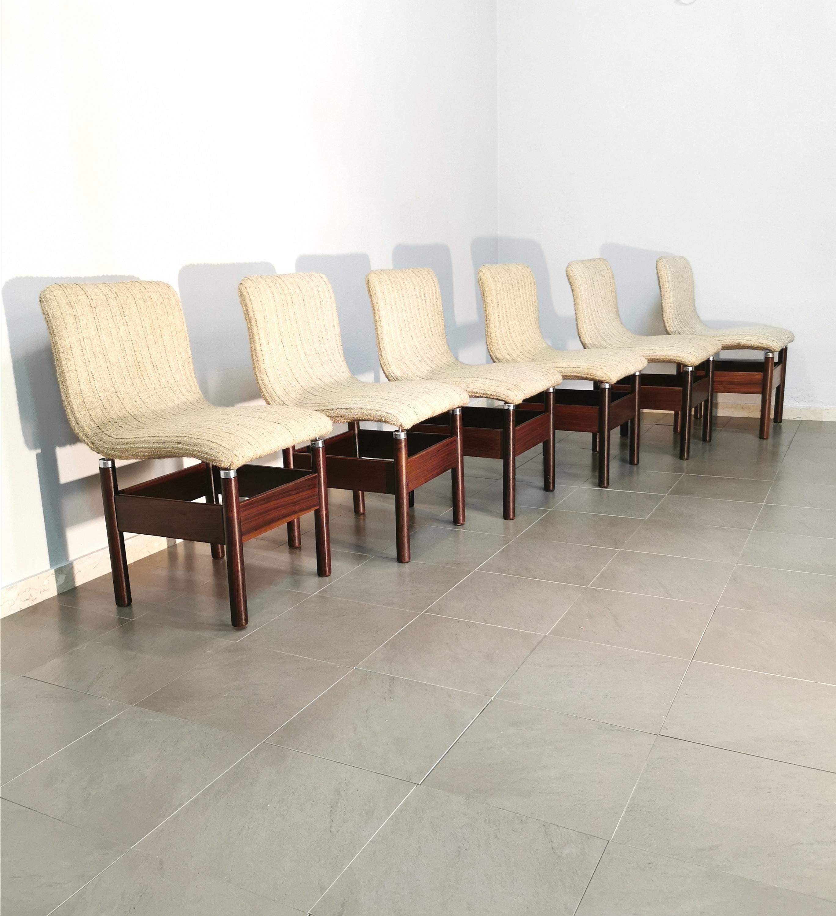 Italian Dining Chairs Wool Wood by Vittorio Introini for Saporiti Italy 1960s Set of 6