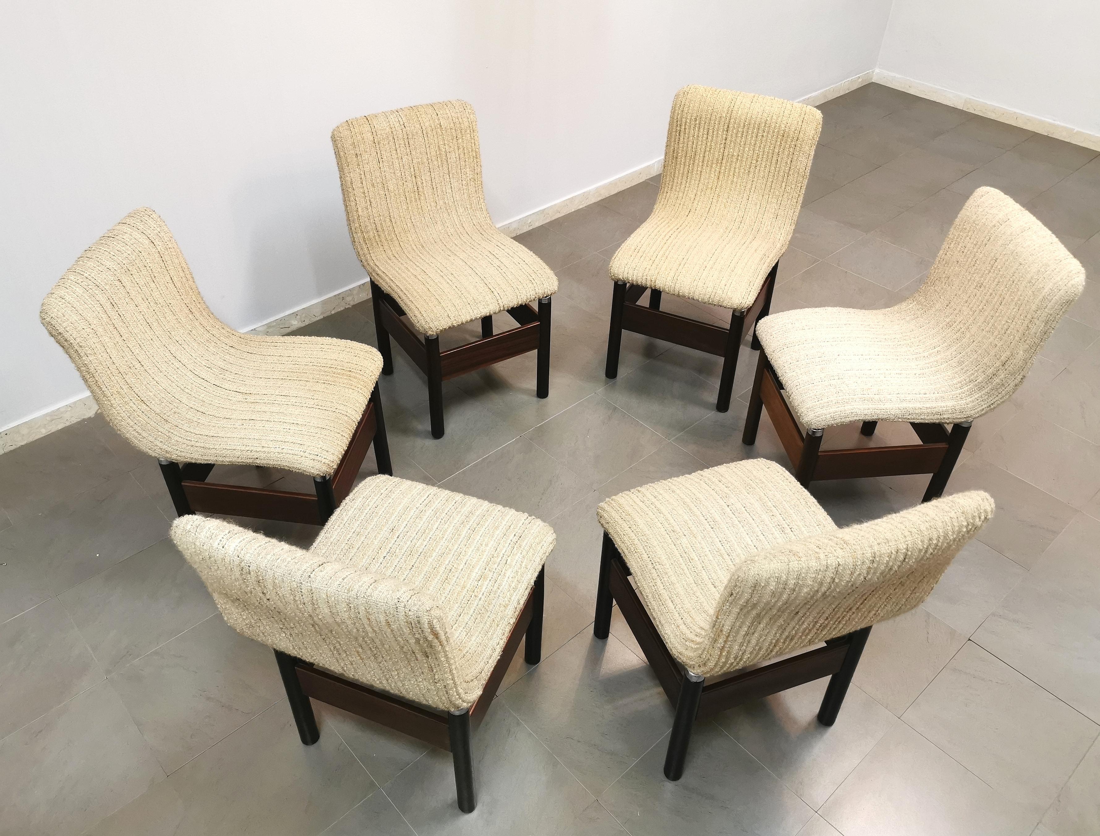 20th Century Dining Chairs Wool Wood by Vittorio Introini for Saporiti Italy 1960s Set of 6