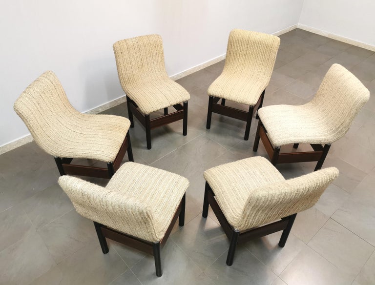20th Century Dining Chairs Wool Wood by Vittorio Introini for Saporiti Italy 1960s Set of 6 For Sale