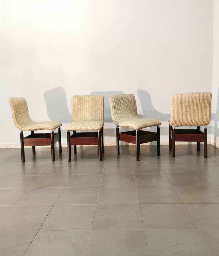 Dining Room Chairs Wool Wood by Vittorio Introini for Saporiti 1960s Set of 6 For Sale 2