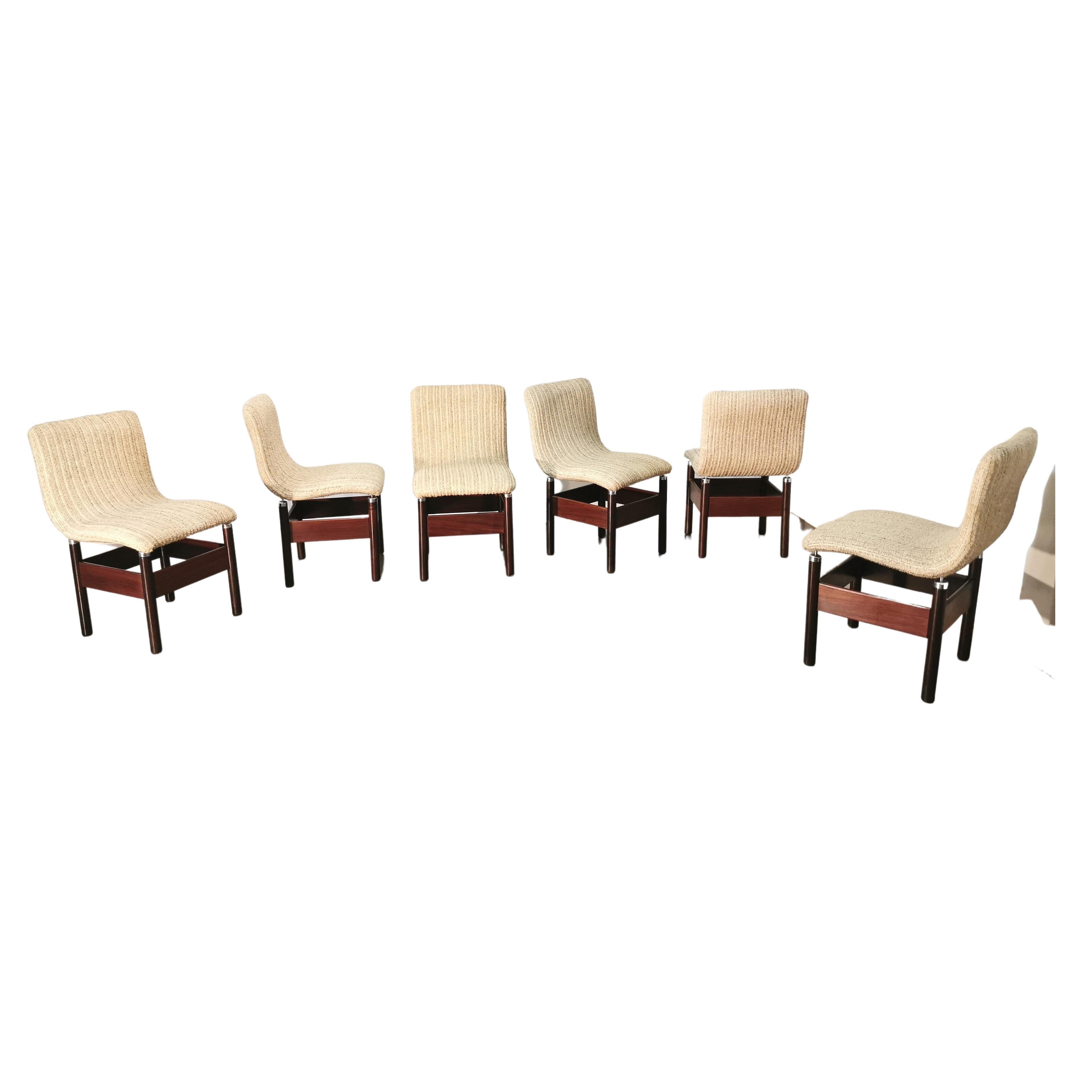 Dining Room Chairs Wool Wood by Vittorio Introini for Saporiti 1960s Set of 6