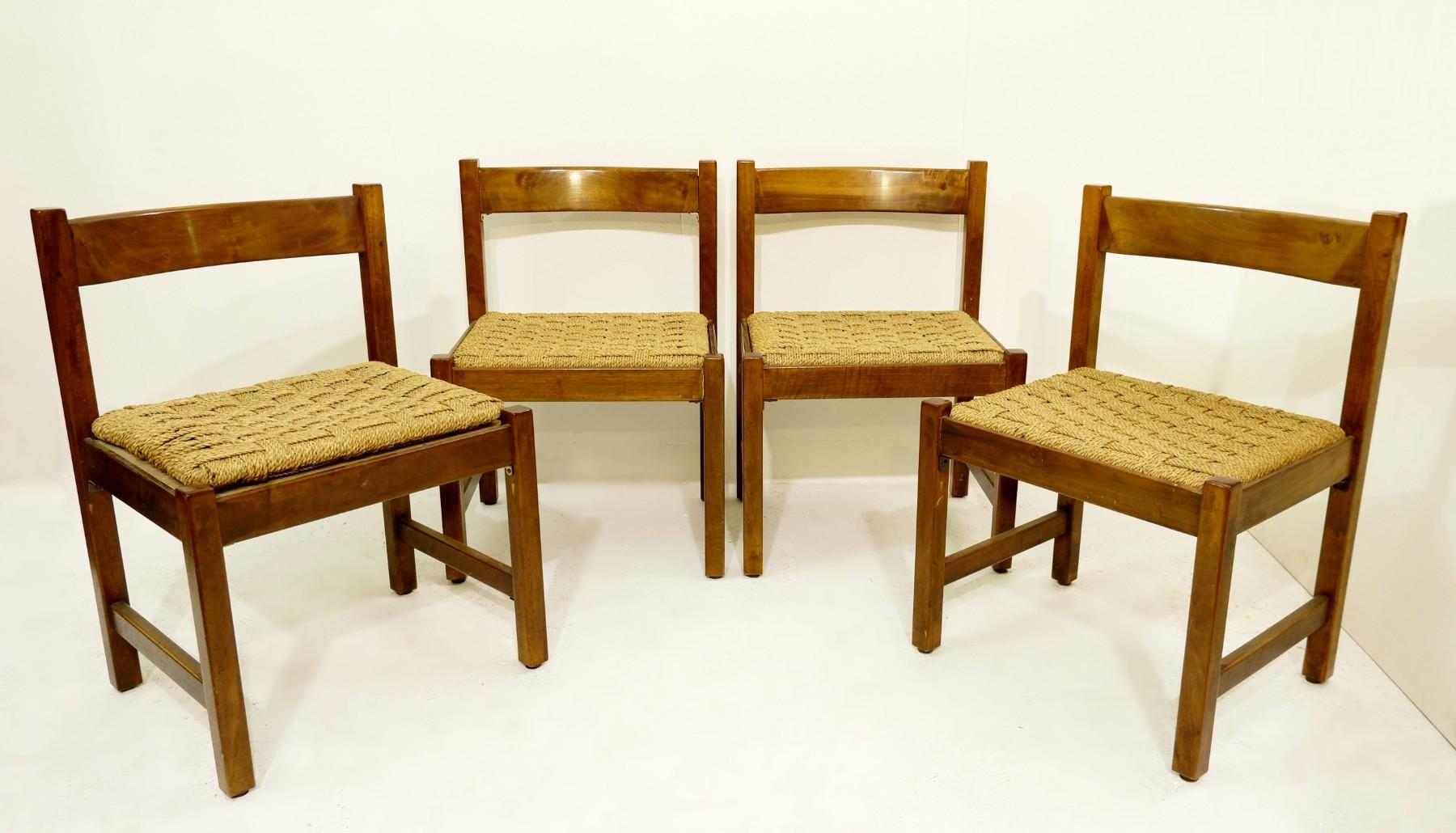 Wood Dining Room Furniture Including a Table and Four Chairs by Giovanni Michelucci 