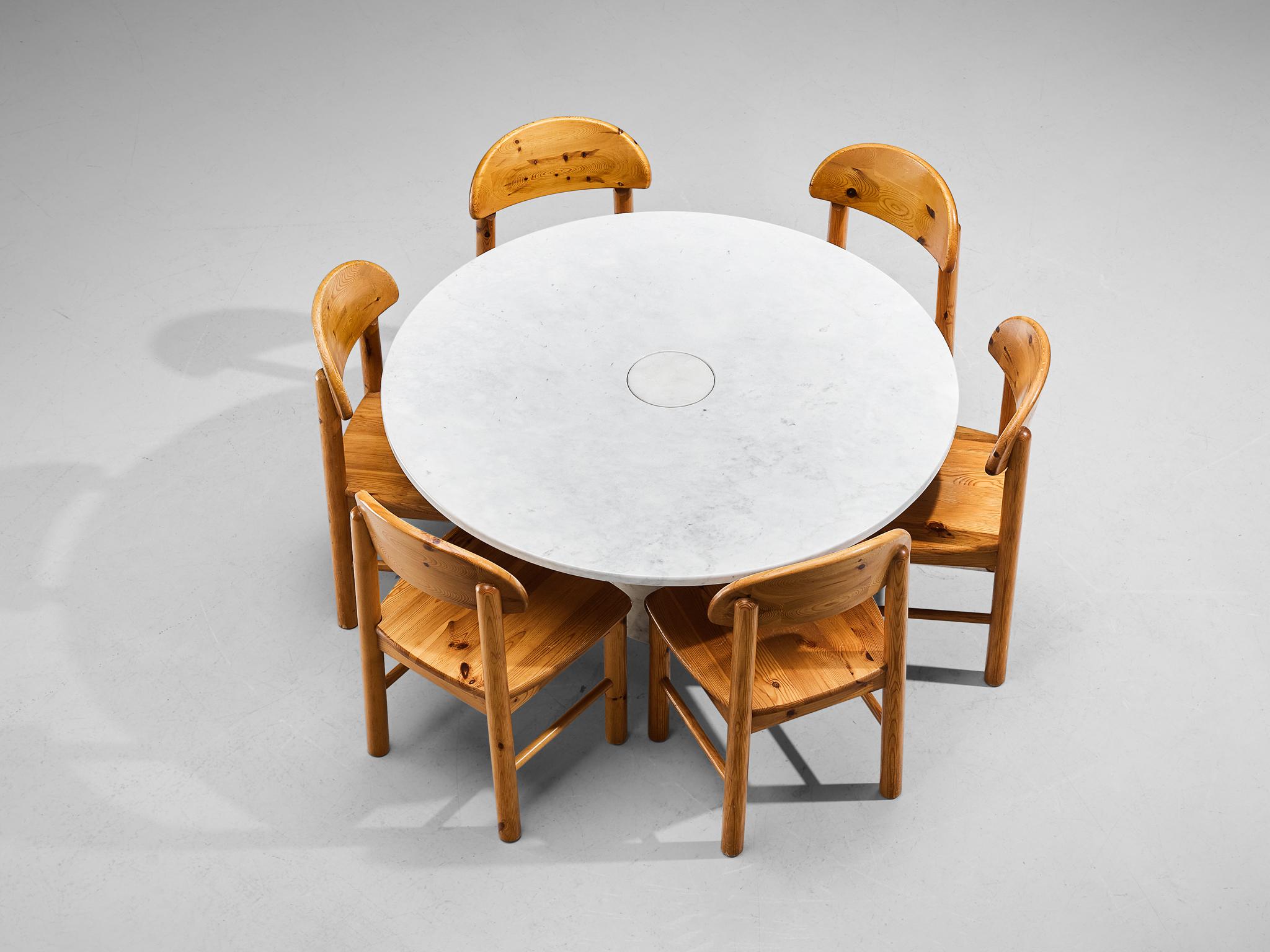 Post-Modern Dining Room Set Angelo Mangiarotti Table and Six Rainer Daumiller Chairs For Sale