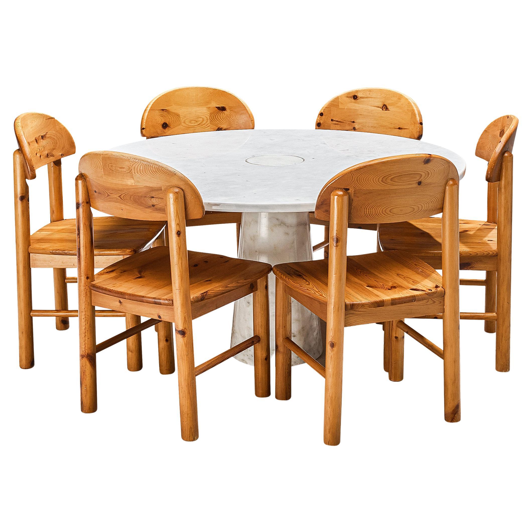 Ensemble de salle à manger Angelo Mangiarotti et six chaises Rainer Daumiller en vente