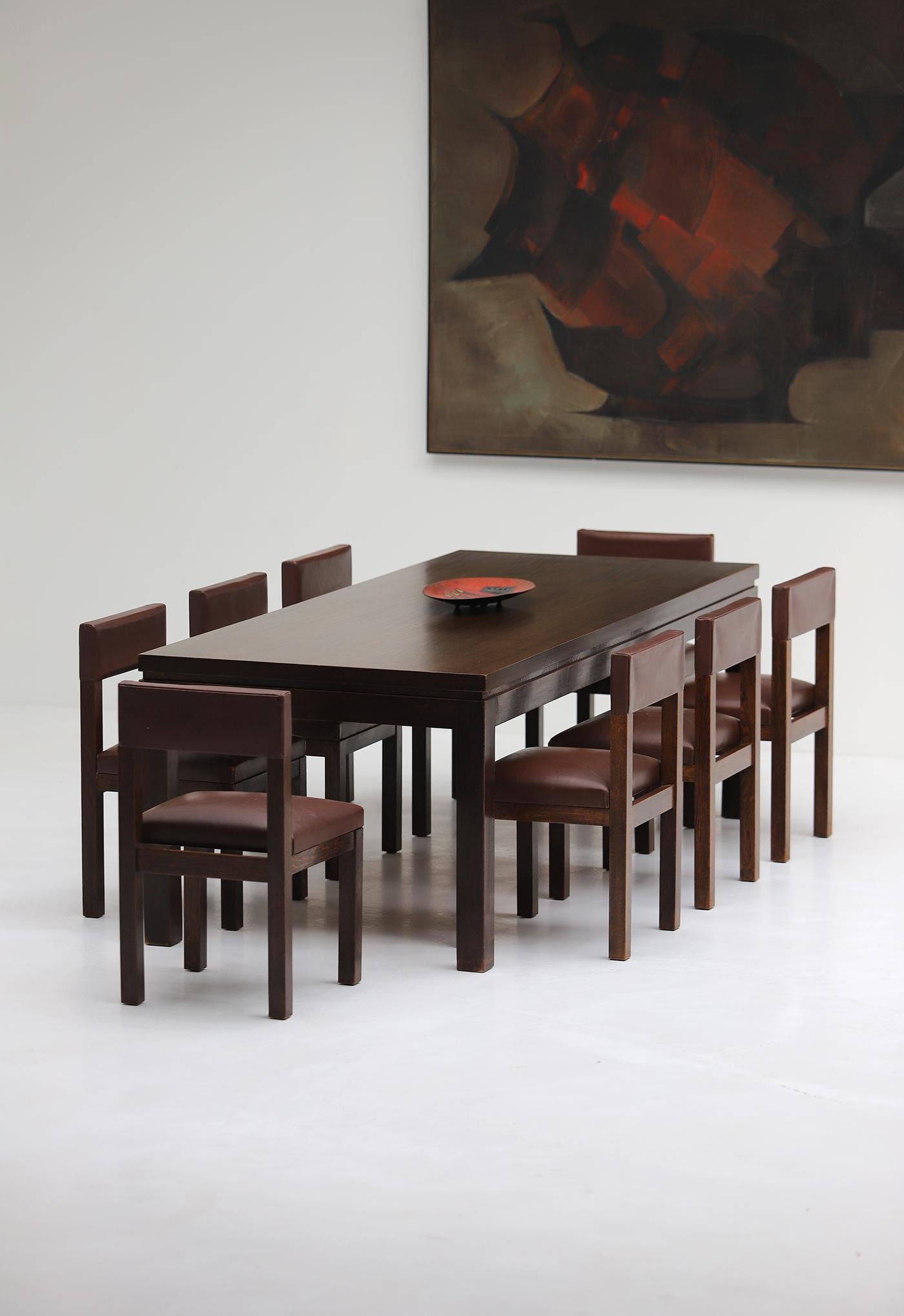 Leather dining room set designed by Emiel Veranneman, admired by Victor Vasarely 1960