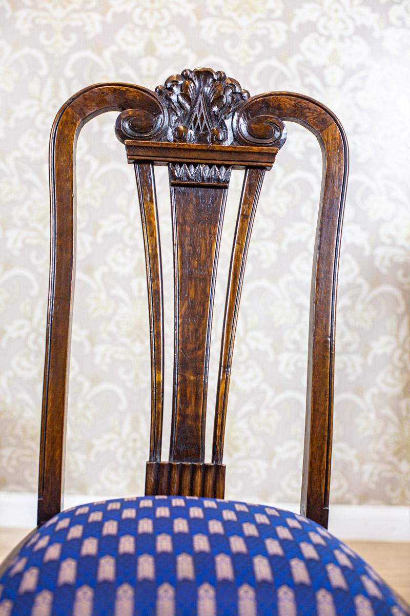 Set da sala da pranzo in Oak e Noce del periodo interbellico con tappezzeria blu in vendita 4