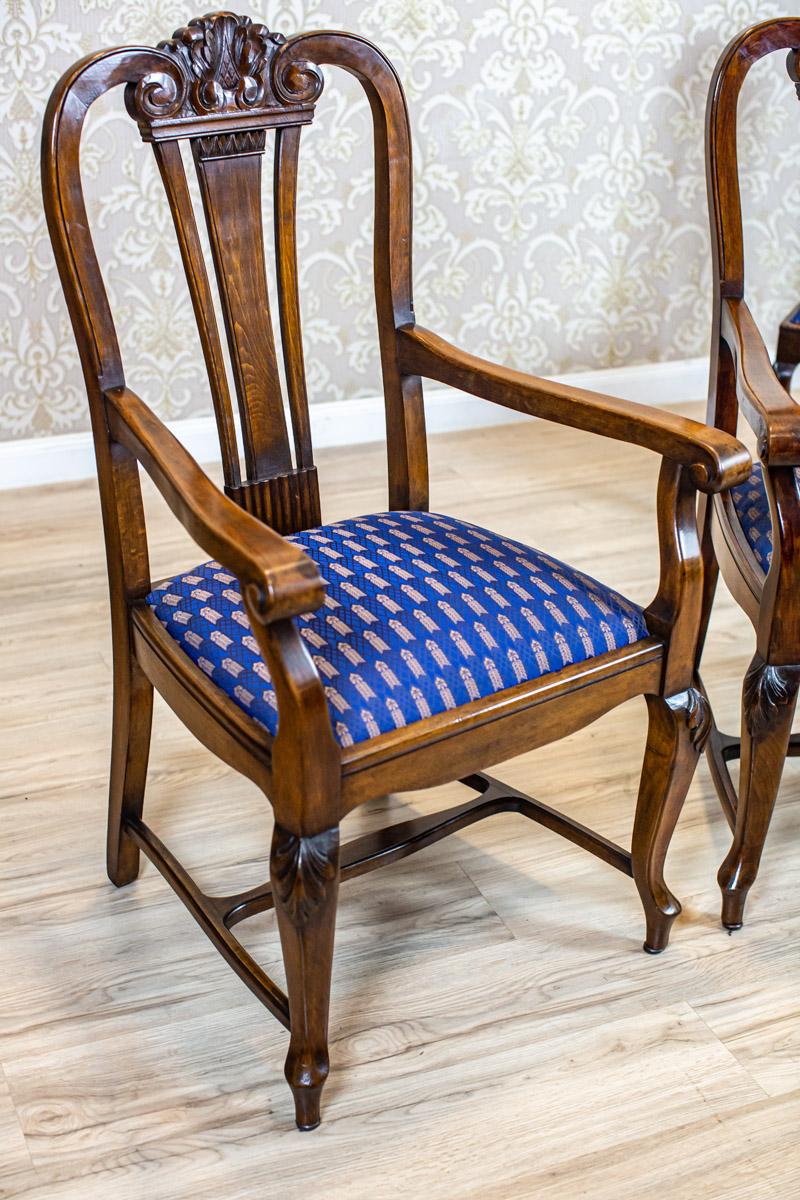 Oak & Walnut Dining Room Set From the Interwar Period in Blue Upholstery For Sale 6