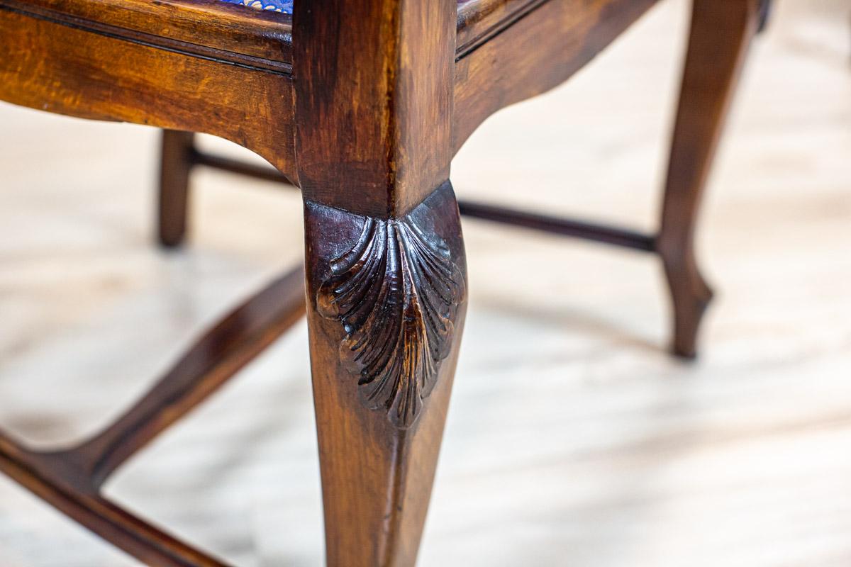 Oak & Walnut Dining Room Set From the Interwar Period in Blue Upholstery For Sale 8