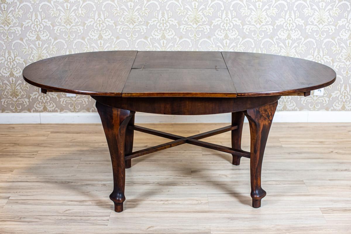 Oak & Walnut Dining Room Set From the Interwar Period in Blue Upholstery For Sale 11