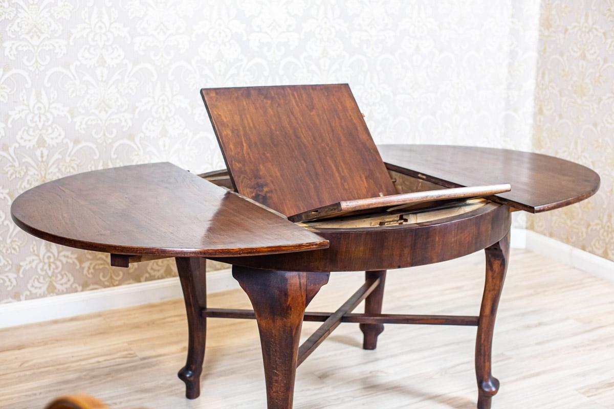 Set da sala da pranzo in Oak e Noce del periodo interbellico con tappezzeria blu in vendita 12