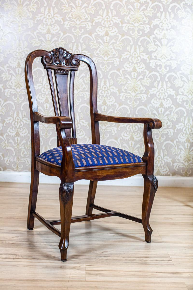 Oak & Walnut Dining Room Set From the Interwar Period in Blue Upholstery For Sale 2