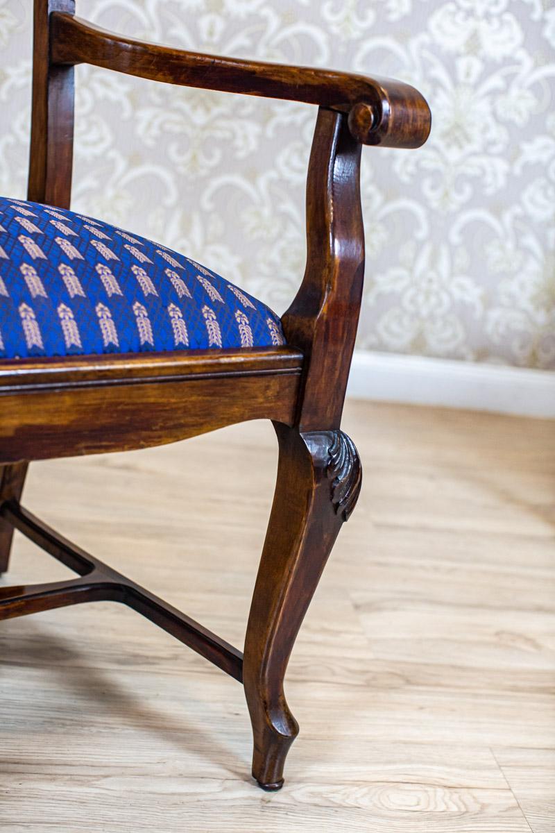 Oak & Walnut Dining Room Set From the Interwar Period in Blue Upholstery For Sale 3