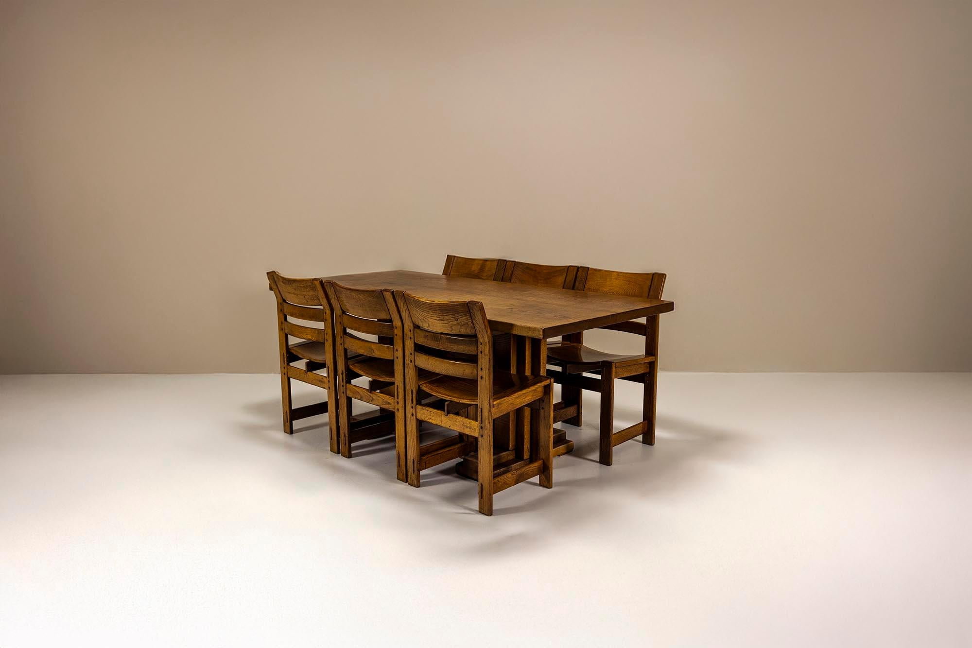 Mid-Century Modern Dining Room Set in Slavonian Oak by Giuseppe Rivadossi, Italy 1980s