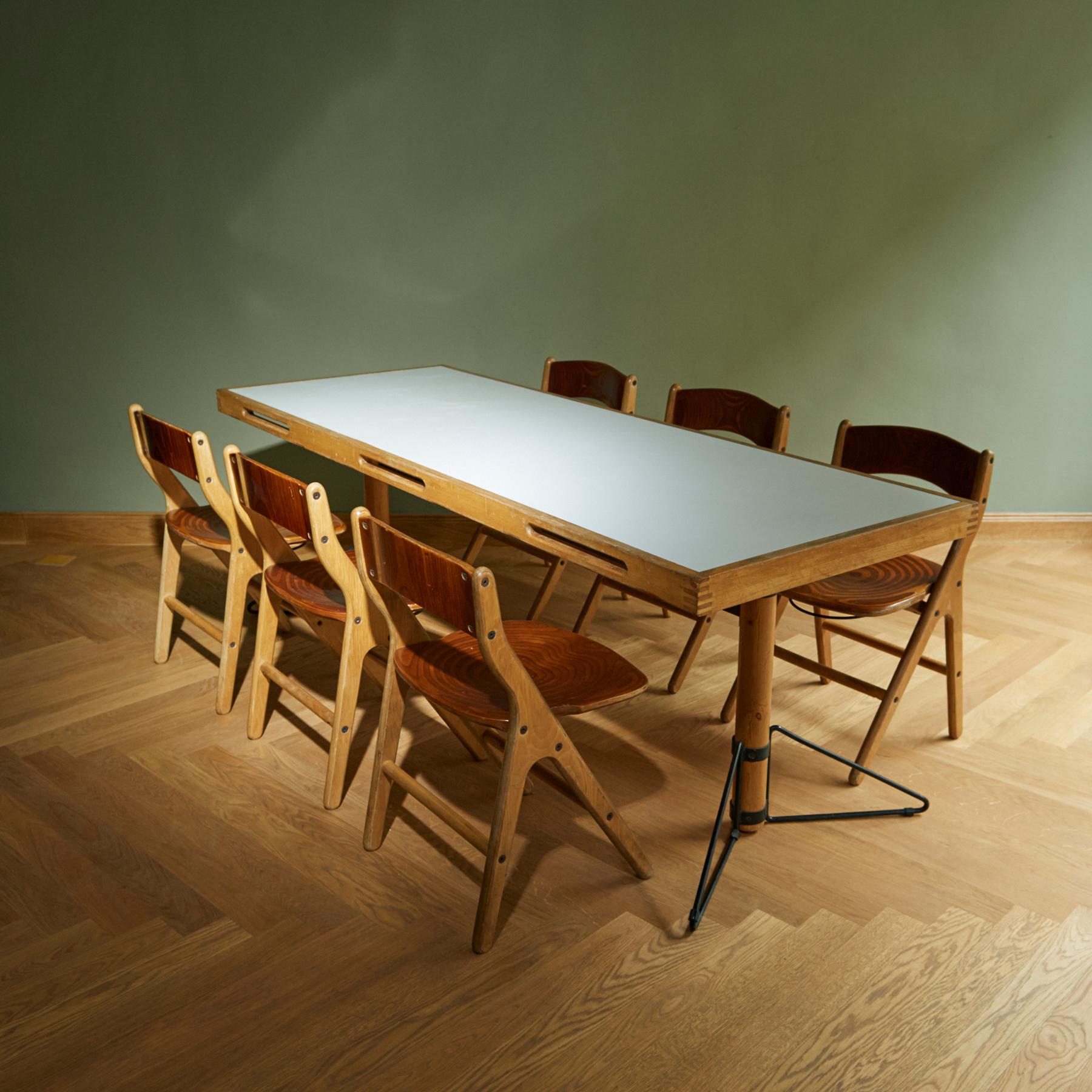 French Dining Room Set of a Table and 6 Chairs by Marc Held for IBM For Sale